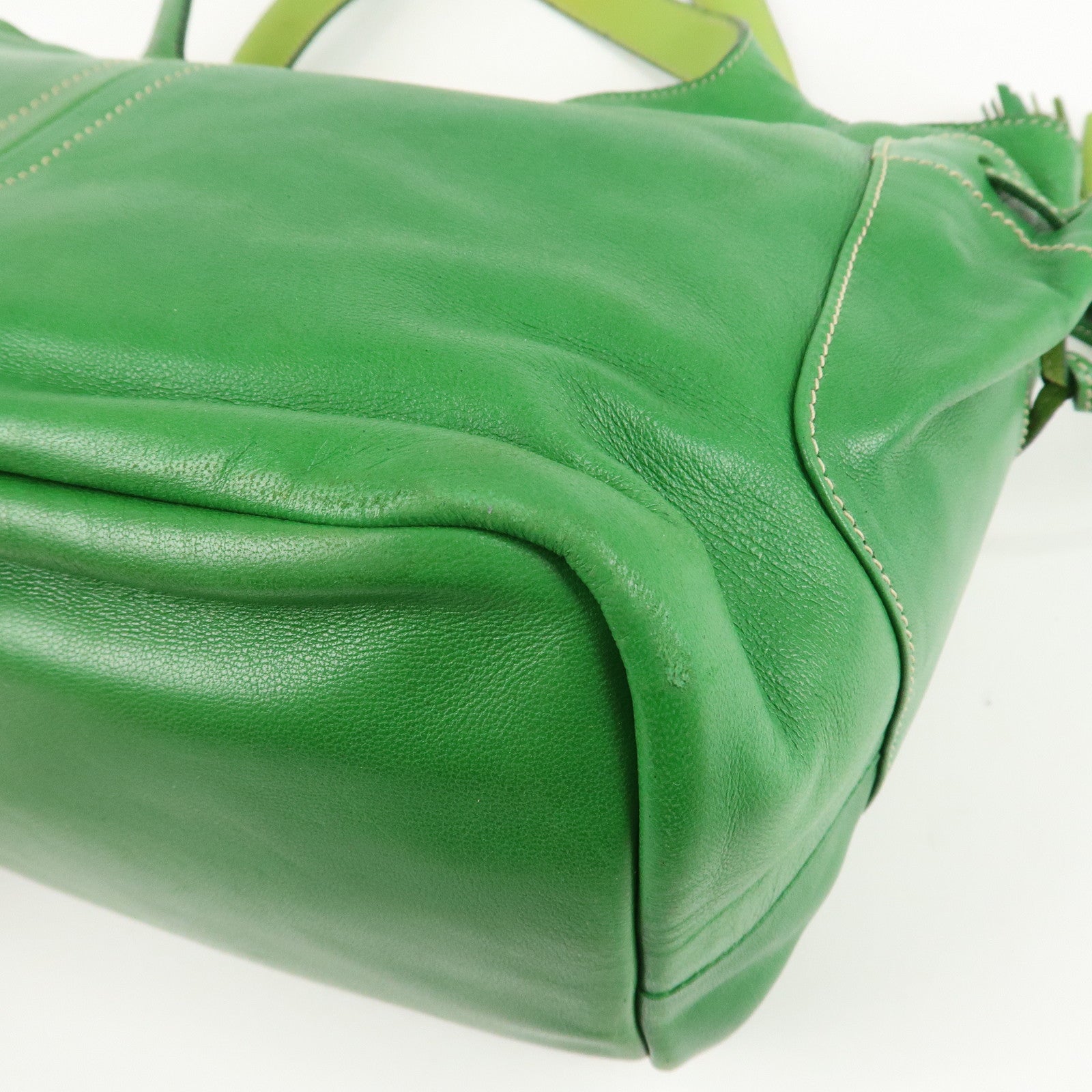 PRADA Logo Leather Tassel Shoulder Bag Hand Bag Green Used