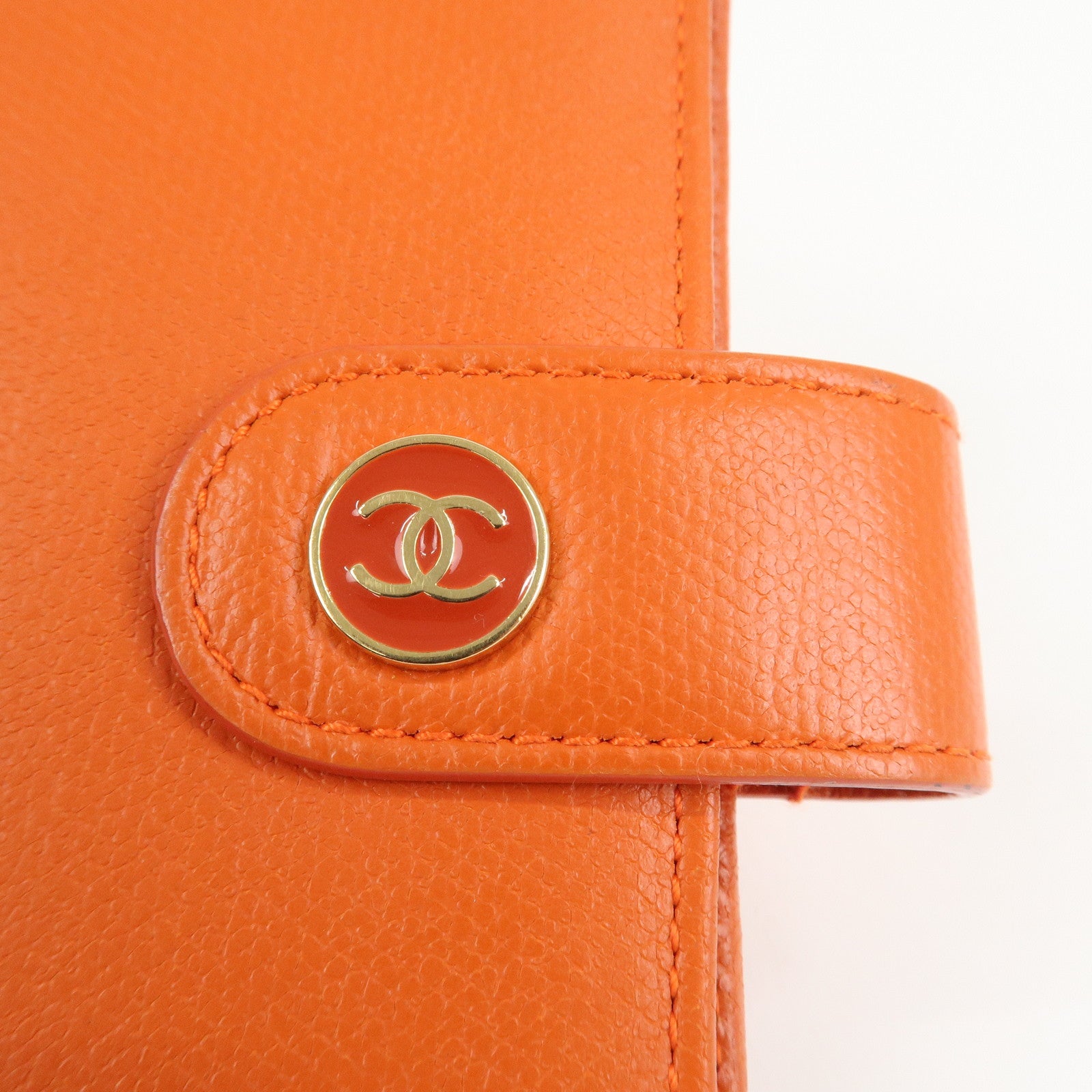 CHANEL Leather Planner Cover Orange Gold Hardware