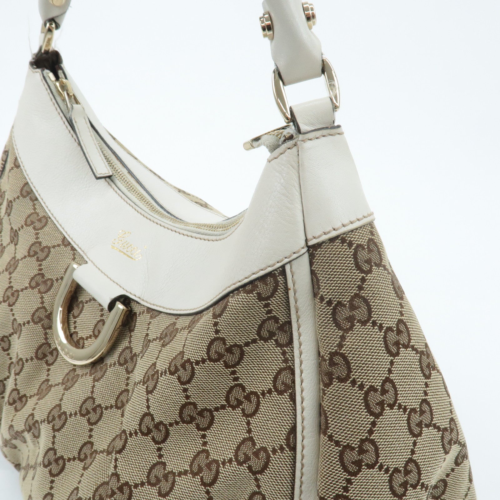 GUCCI Abbey GG Canvas Leather Shoulder Bag Beige White 189833 Used