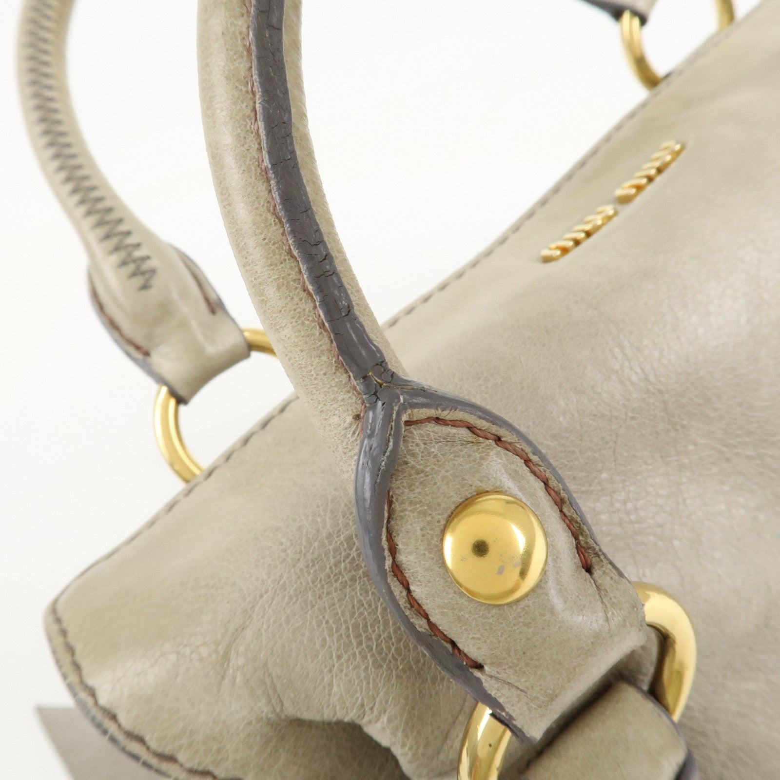 MIU MIU Leather 2Way Bag Hand Bag Shoulder Bag Beige RT0438 Used