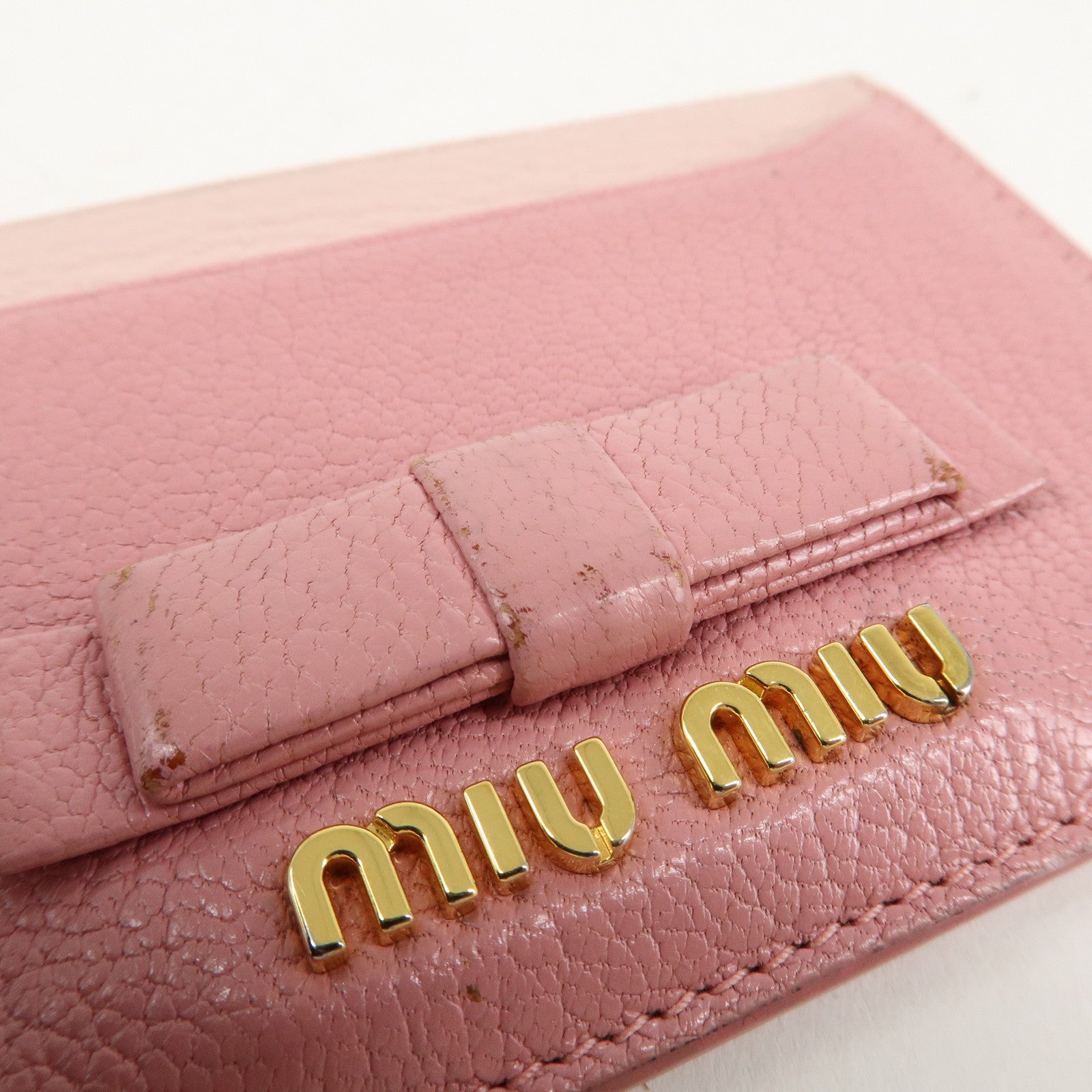 MIU MIU Leather Ribbon Card Case Pink