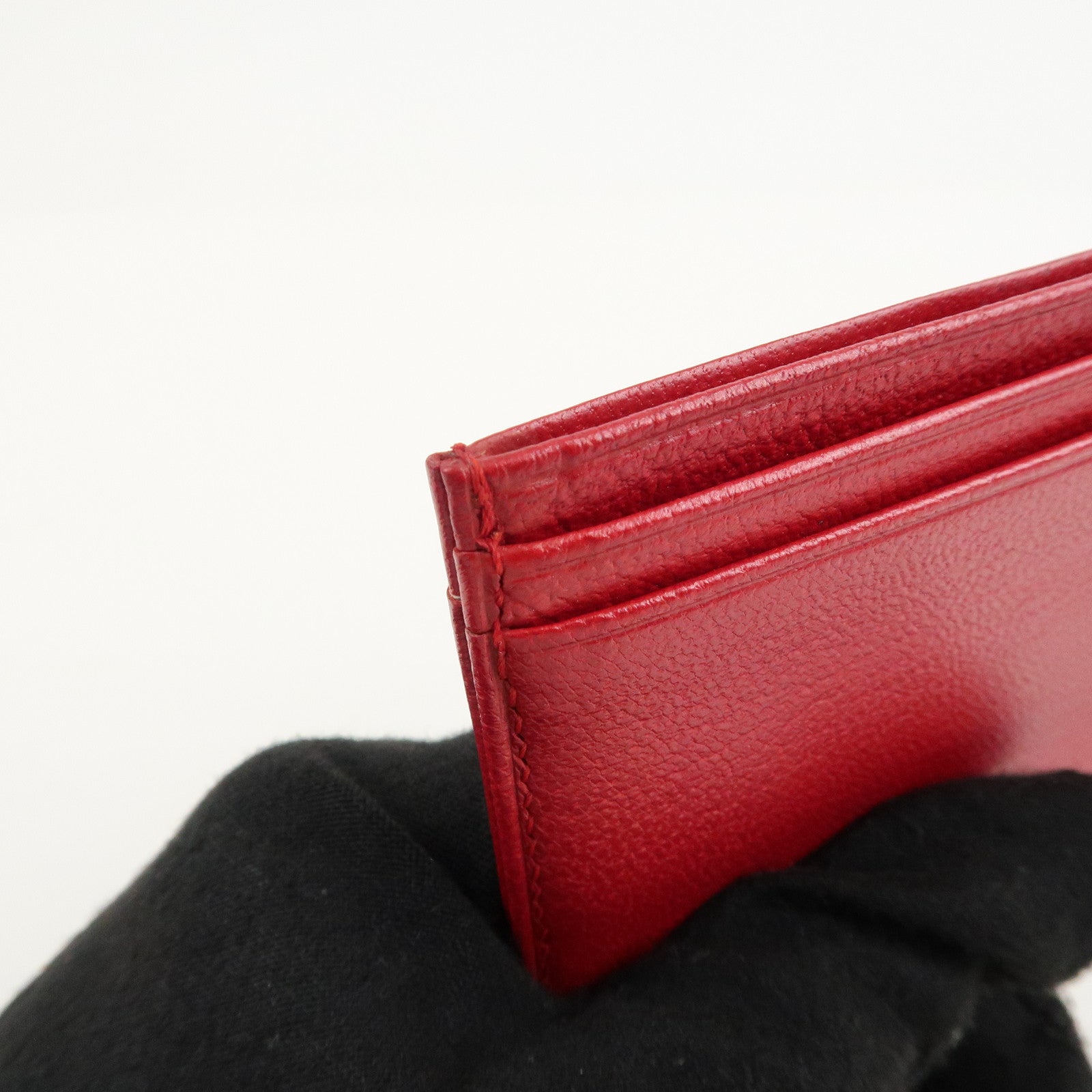 CHANEL Leather Card Case Red 7073714 Used