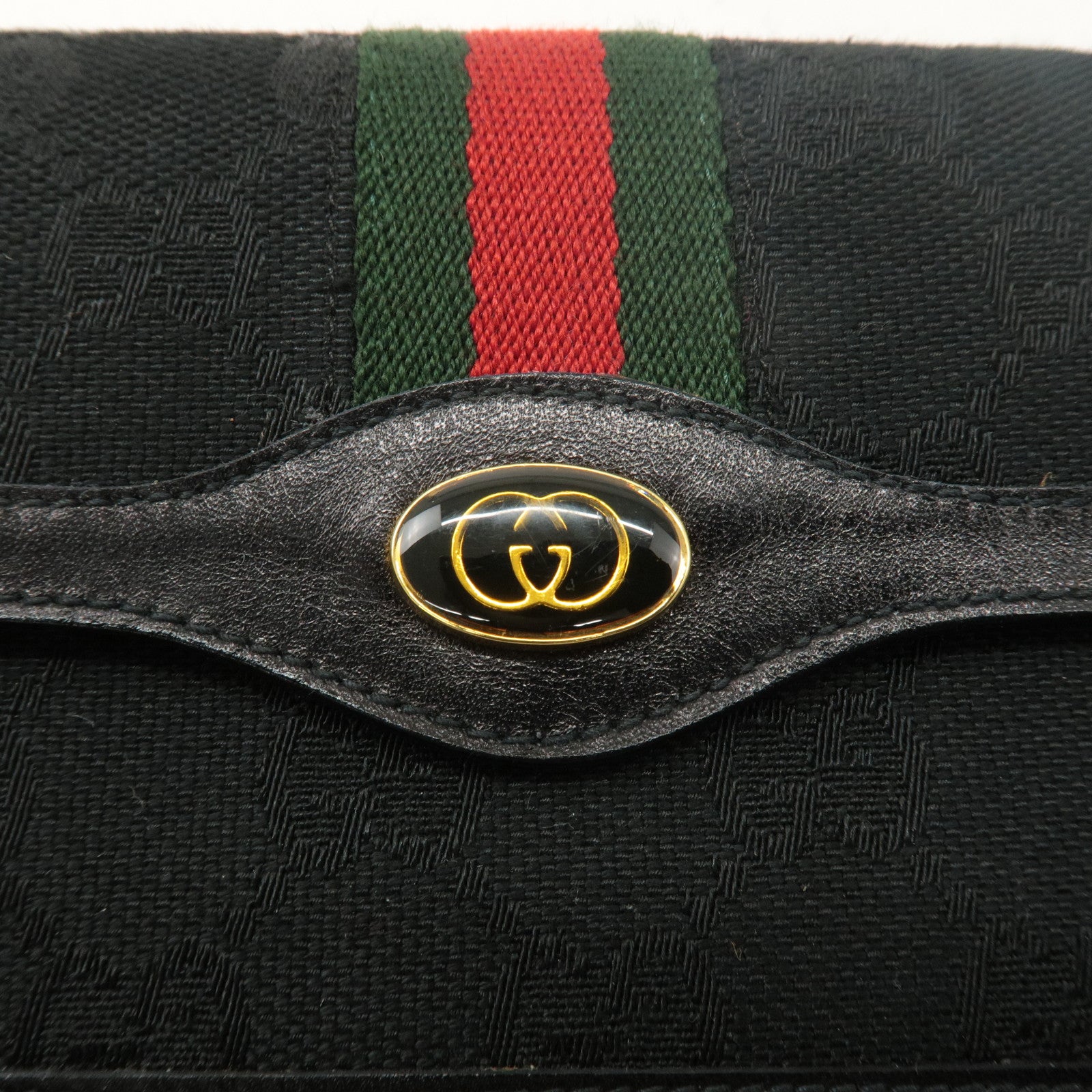 GUCCI Old Gucci Sherry GG Canvas Leather Pouch Black