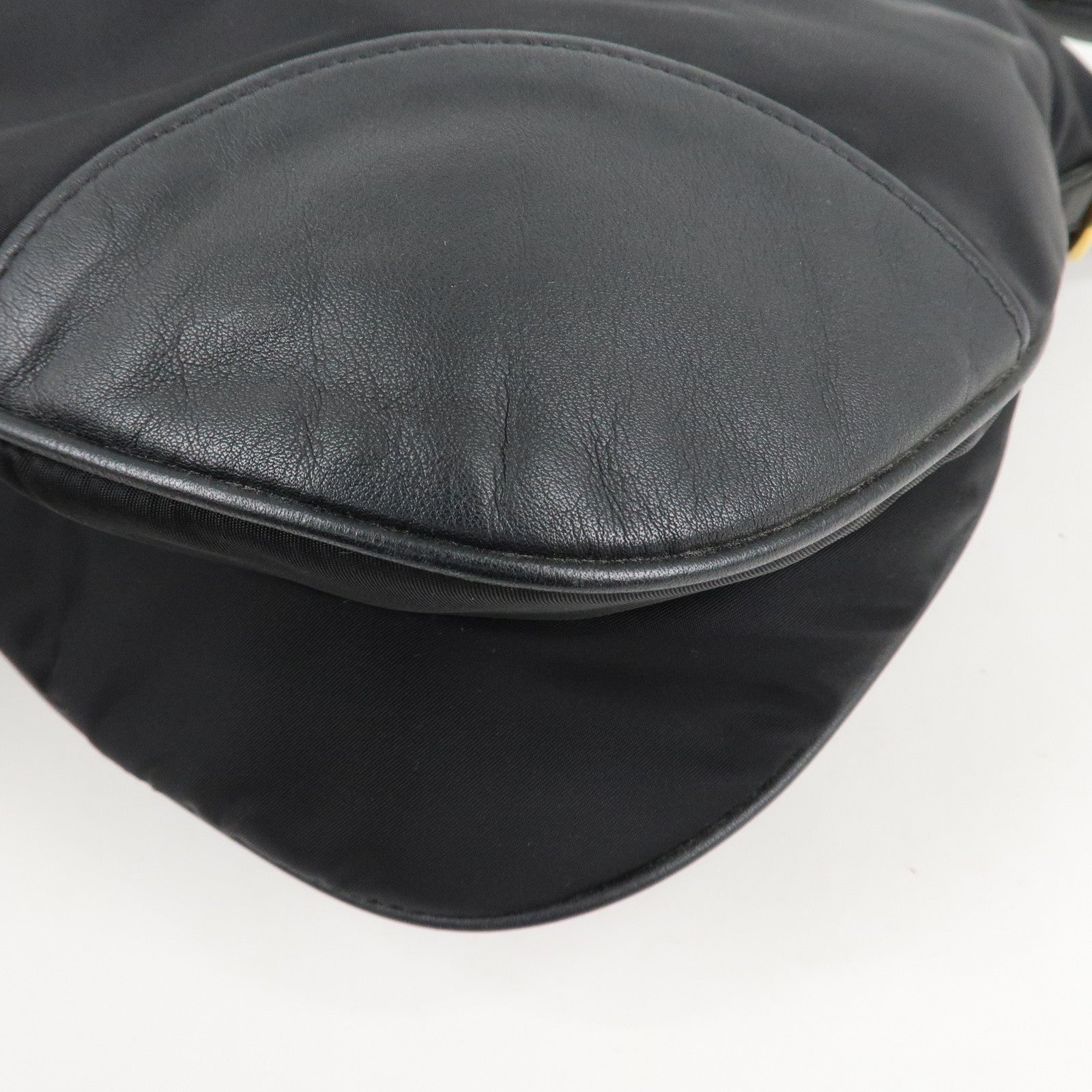 PRADA Nylon Leather Shoulder Bag Black Gold Hardware