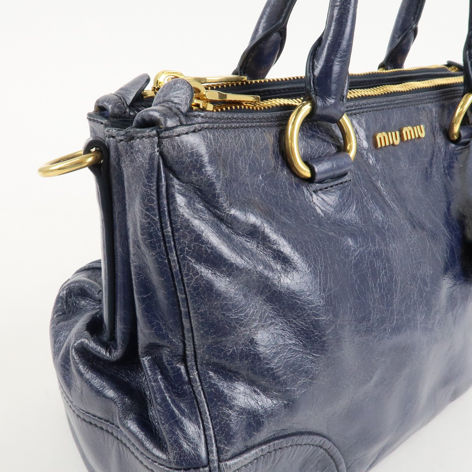 MIU MIU Leather 2Way Bag Hand Bag Shoulder Bag Blue RN1127