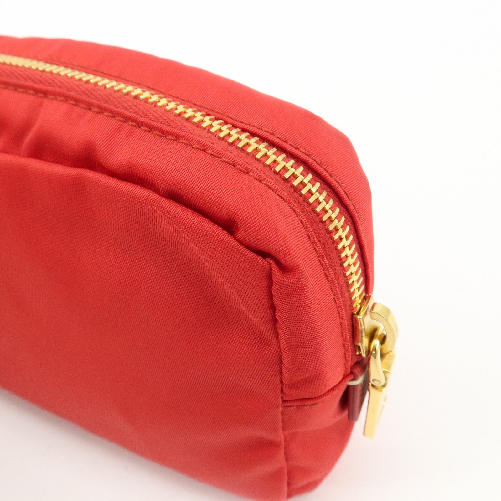 PRADA Nylon Leather Pouch Red Gold Hardware 1N0021