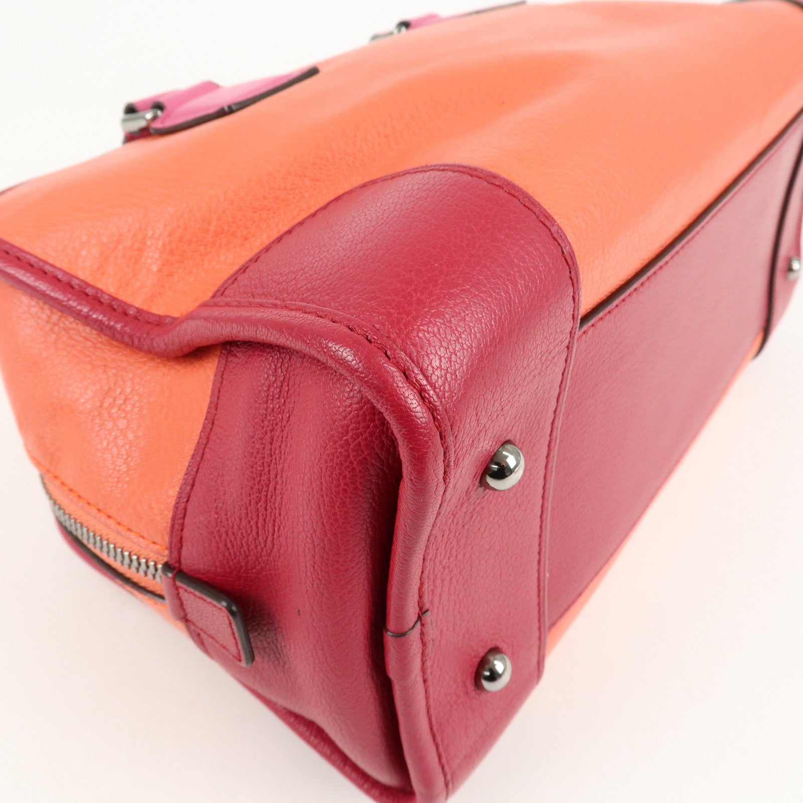 LOEWE Anagram Leather Amazona 28 Hand Bag Orange Bordeaux Pink Used