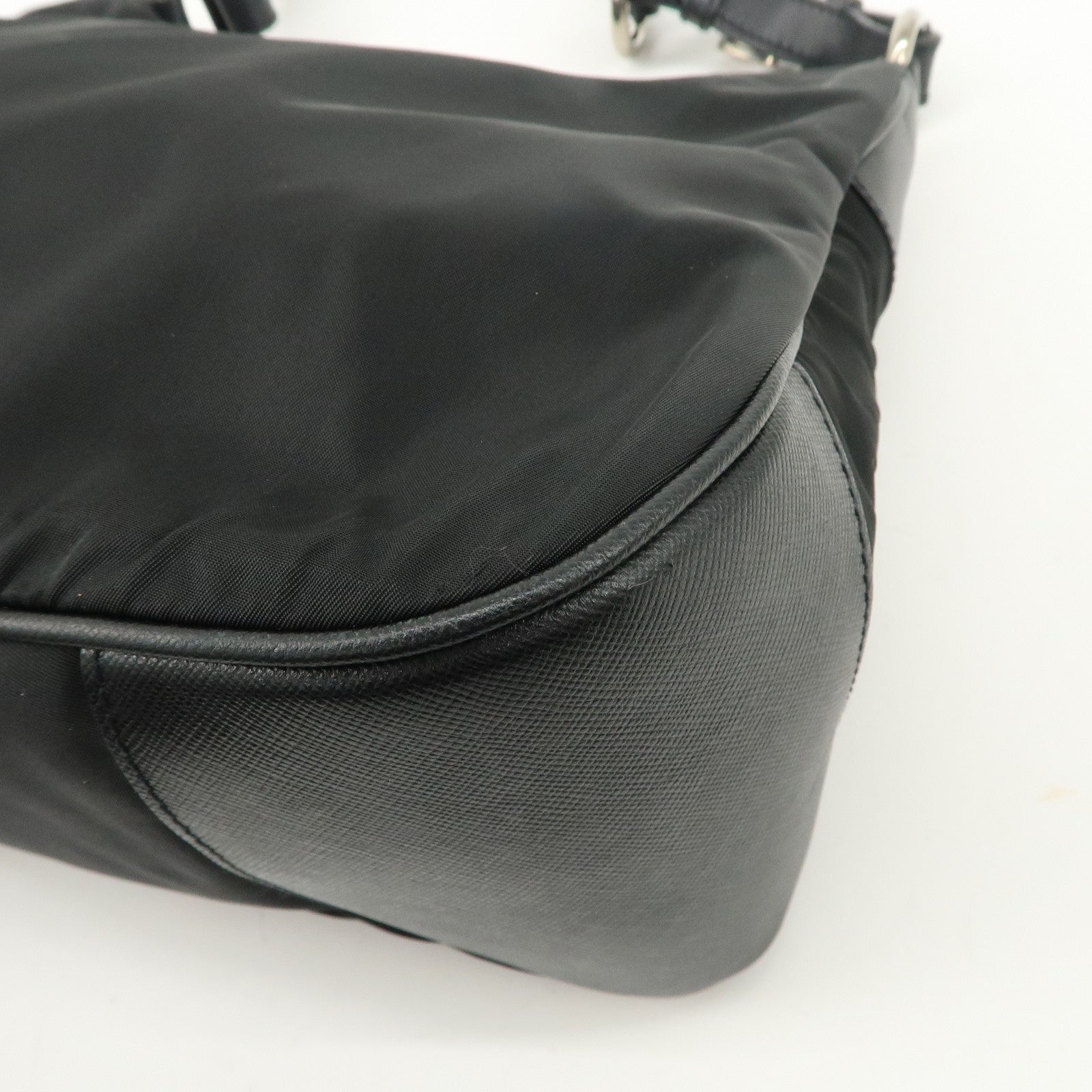 PRADA Nylon Leather Shoulder Bag Black BR2585