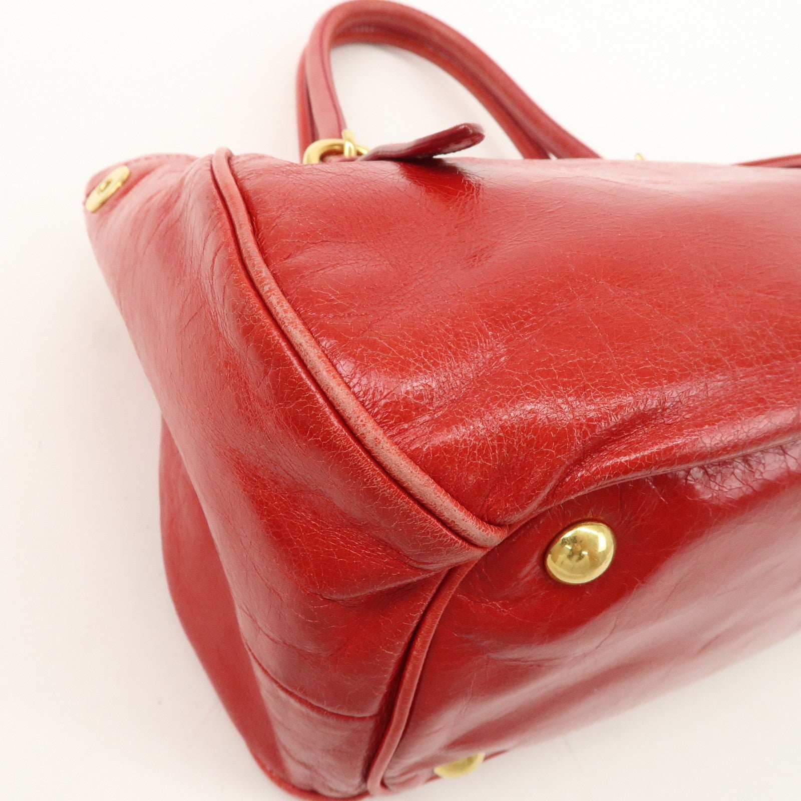 MIU MIU Leather 2WAY Bag Hand Bag Shoulder Bag Gold HDW Red Used