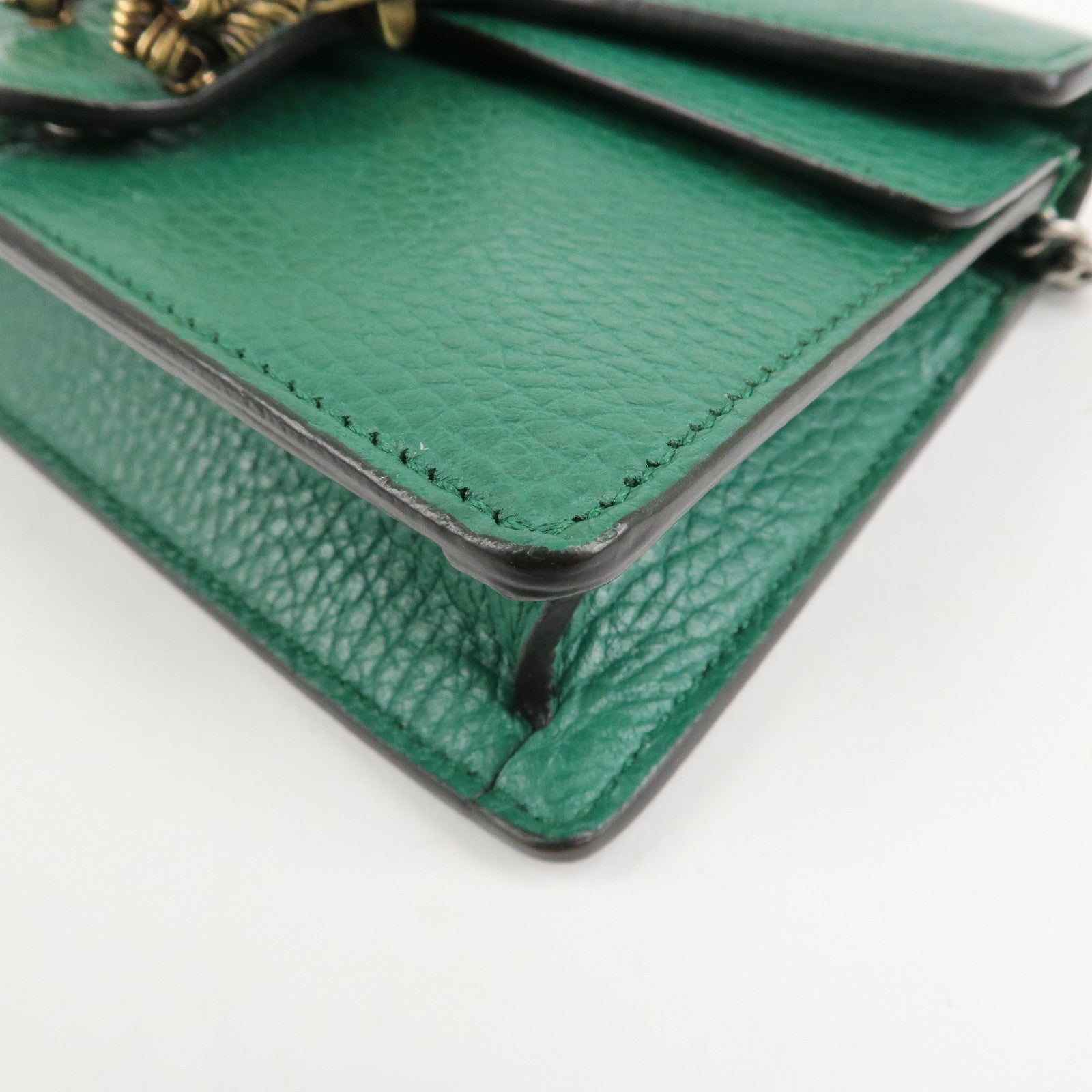 GUCCI Duonissos Leather Chain Shoulder Bag Green 476432