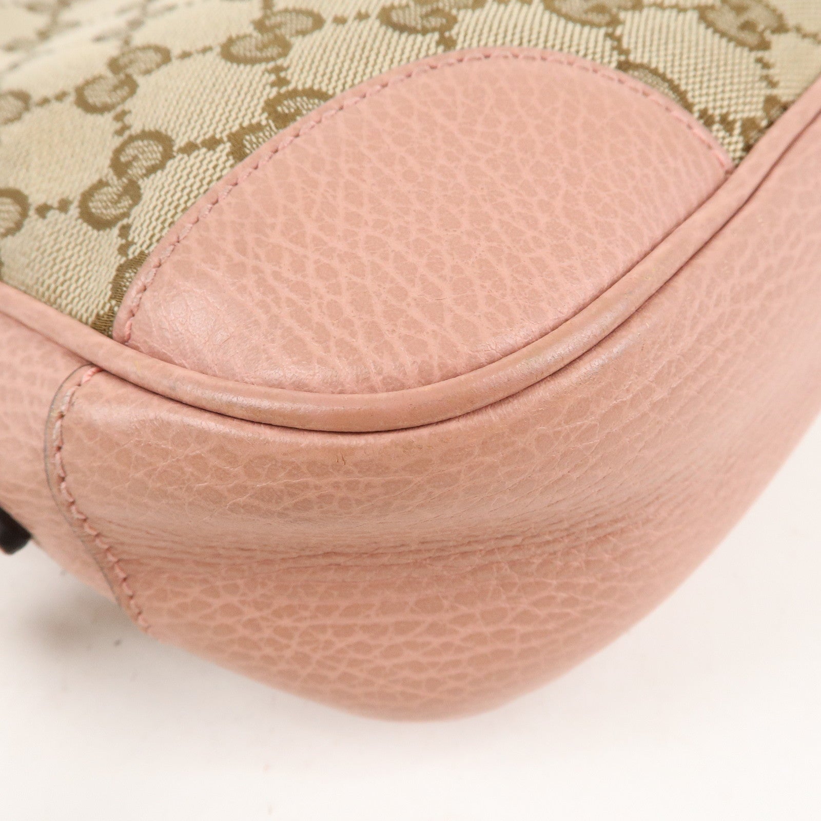 GUCCI GG Canvas Leather Shoulder Bag Beige Pink 449413