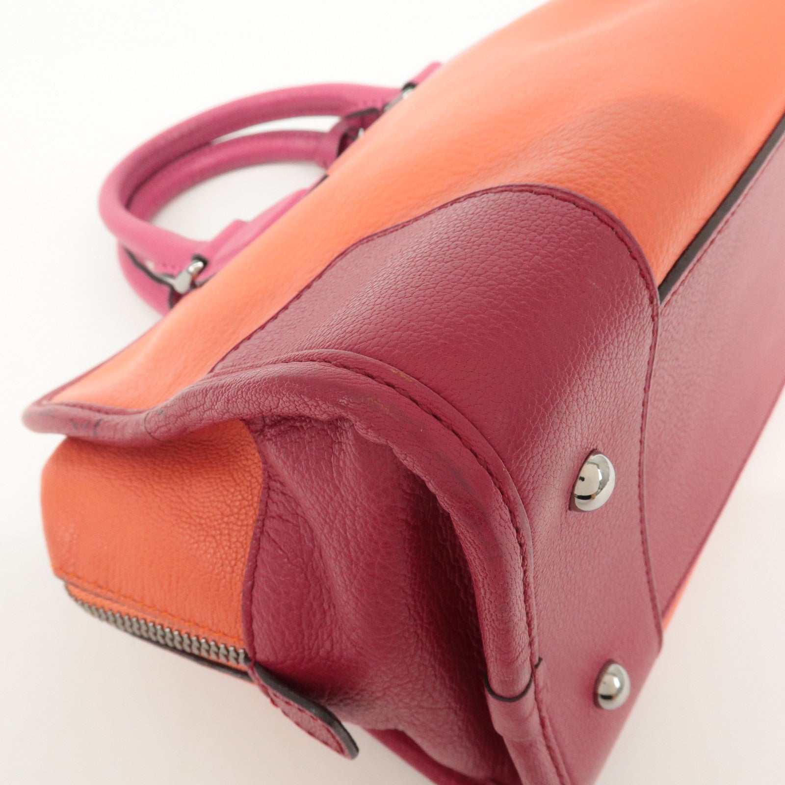 LOEWE Anagram Leather Amazona 28 Hand Bag Orange Red Pink Used