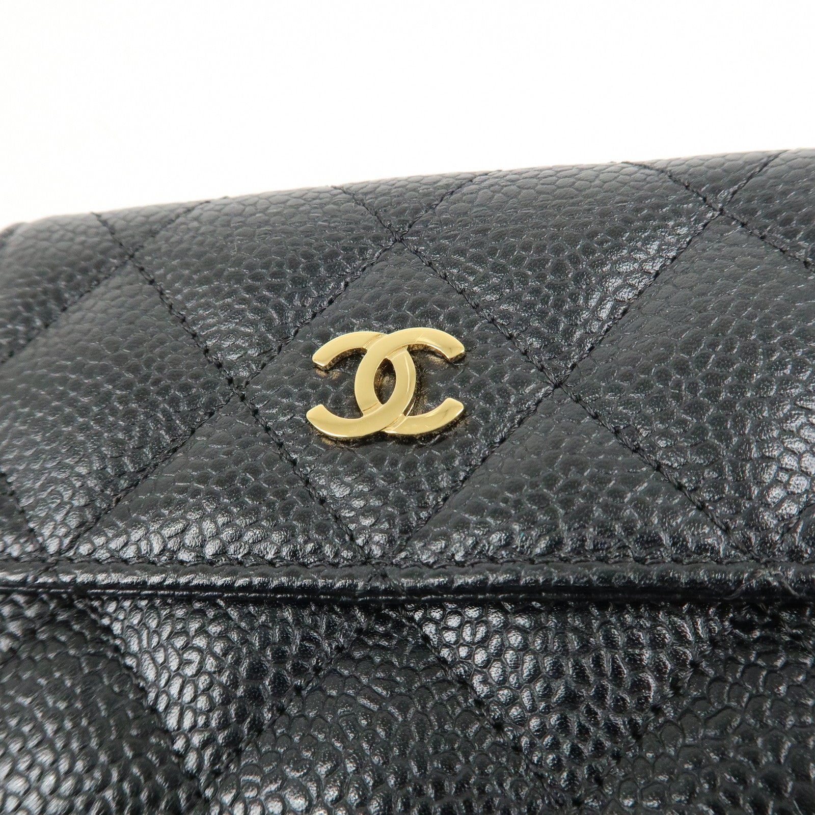 CHANEL Matelasse Cavier Skin W Hook Wallet Black A48980