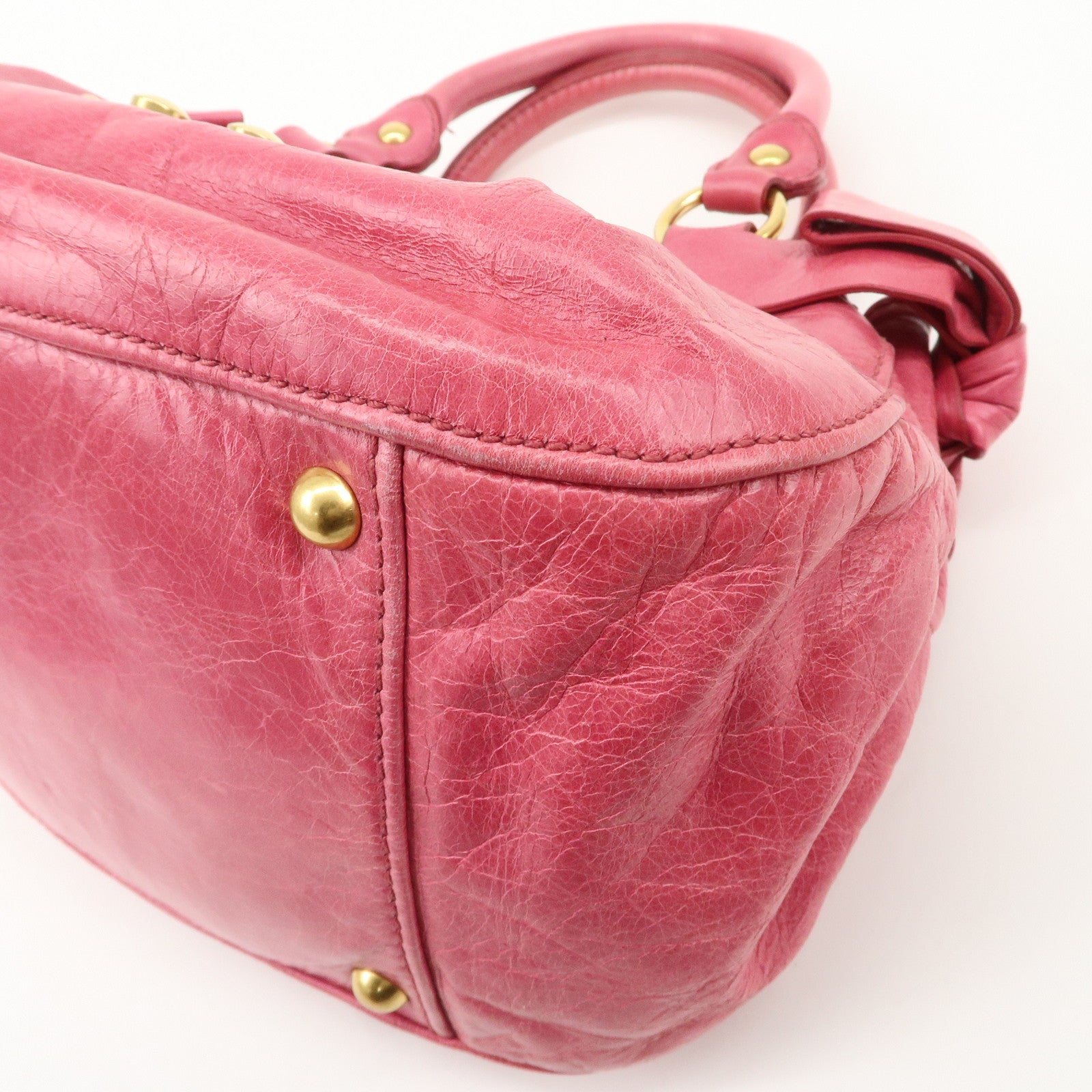 MIU MIU Leather Ribbon 2Way Bag Hand Bag Shoulder Bag Pink Used