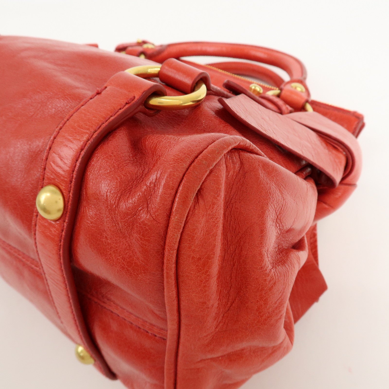 MIU MIU Leather Ribbon 2 Way Hand Bag Shoulder Bag Red Used