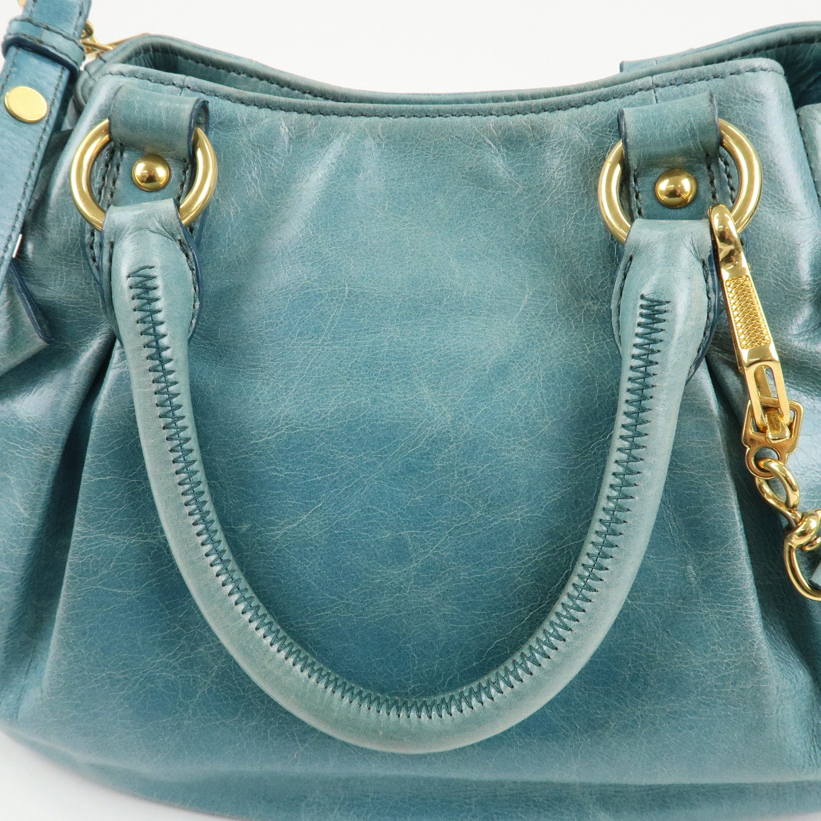 MIU MIU Leather 2Way Bag Shoulder Bag Hand Bag Blue Used