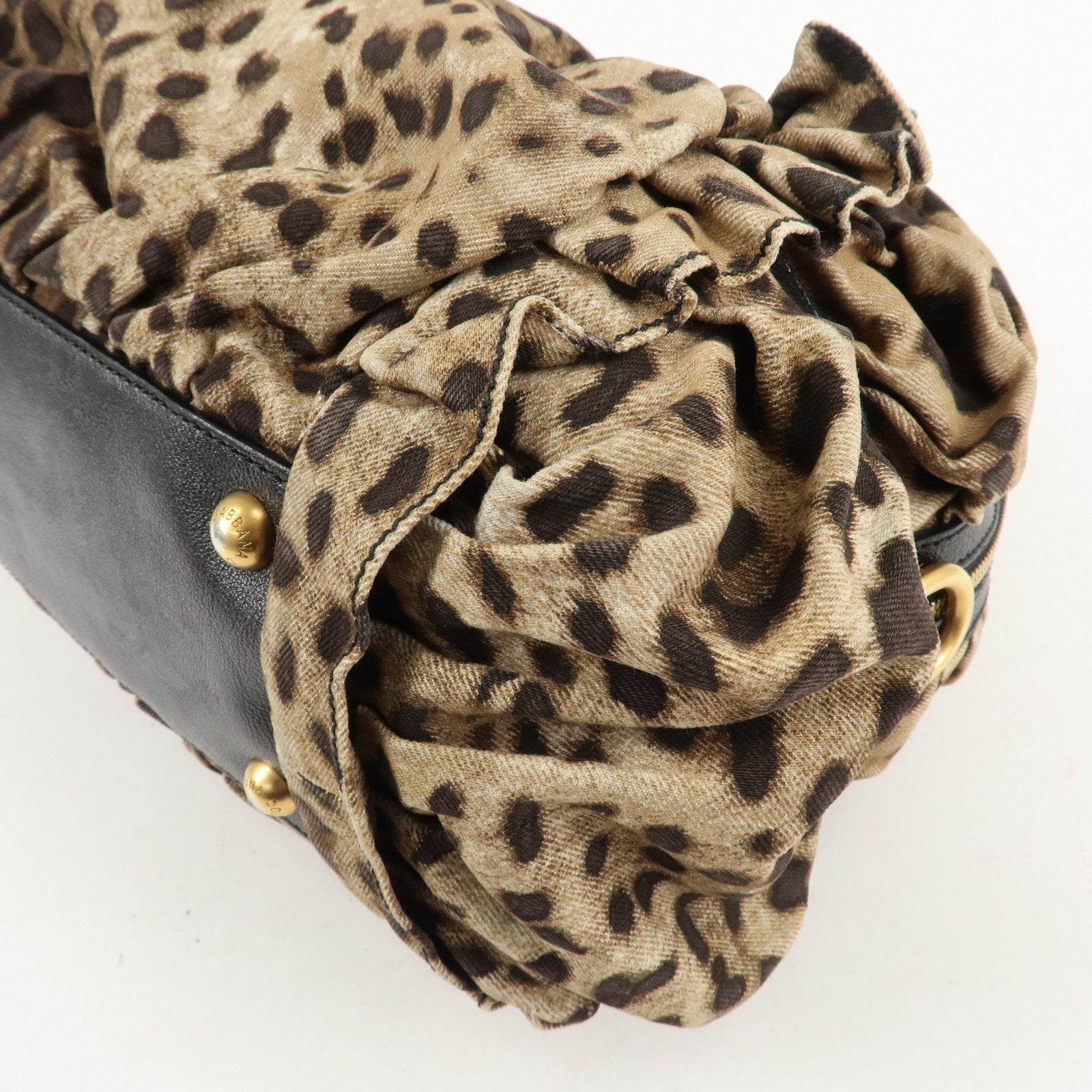 Dolce&Gabbana Canvas Leather Leopard Hand Bag Brown Black Used