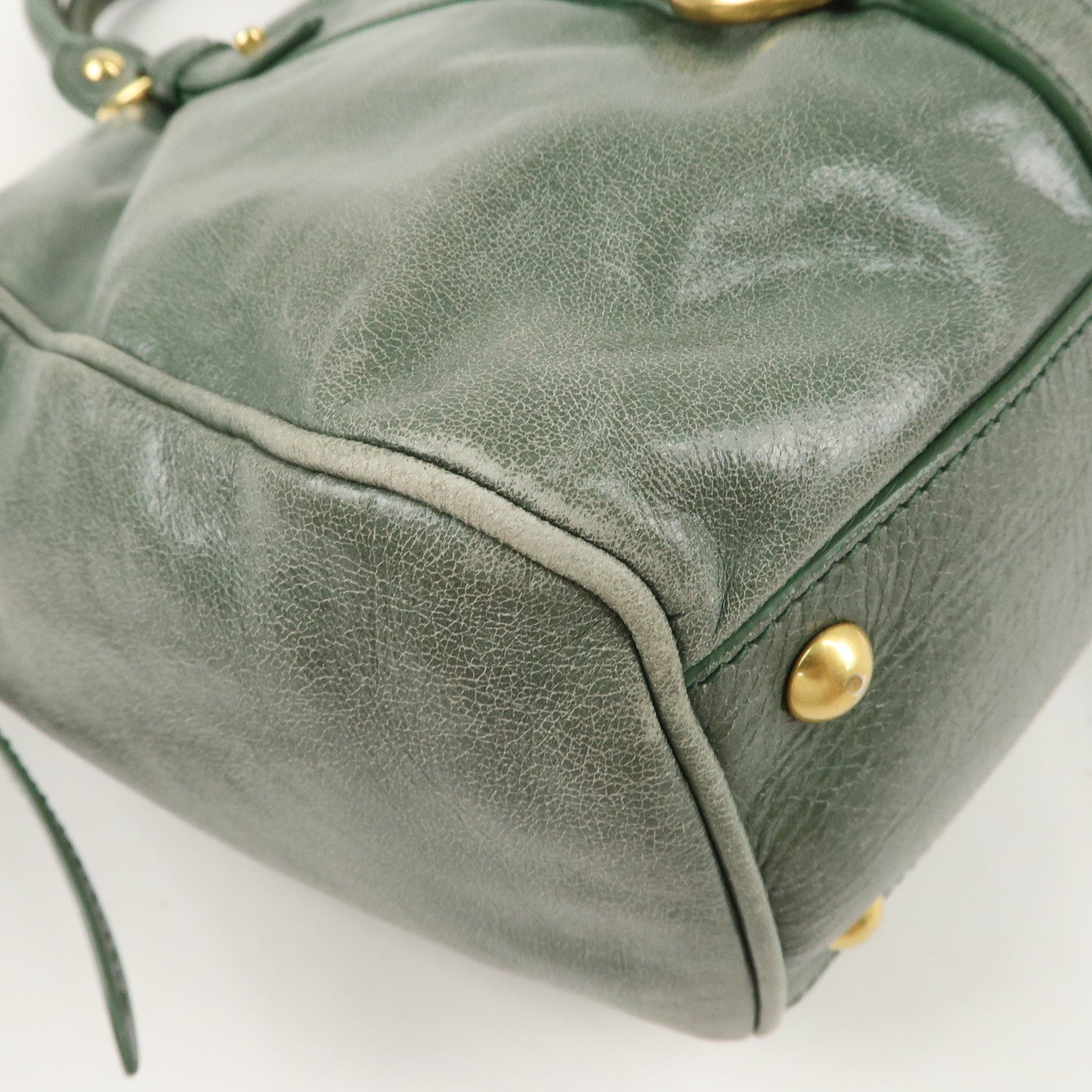 MIU MIU Leather 2Way Bag Hand Bag Shoulder Bag Green