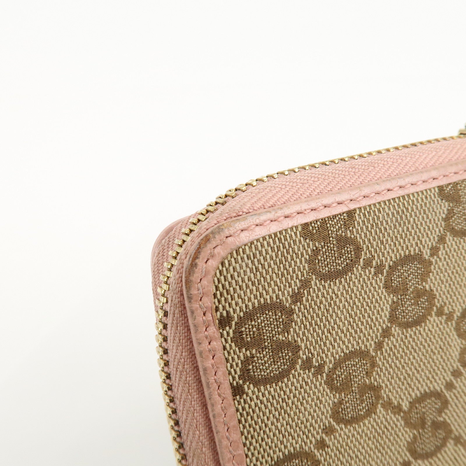 GUCCI GG Canvas Leather Bifold Wallet Beige Pink 346056 Used