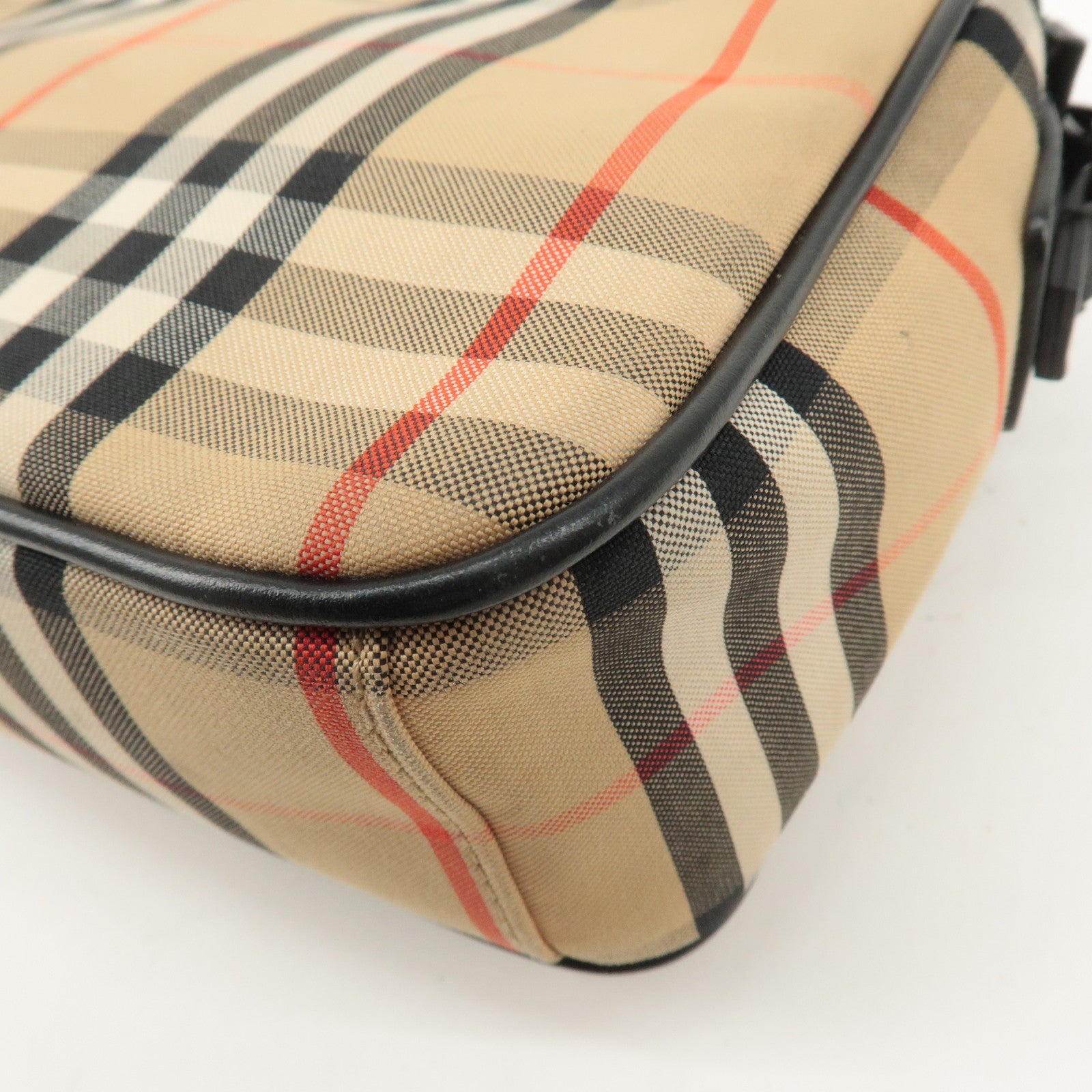 BURBERRY Nova Plaid Canvas Leather Shoulder Bag Beige