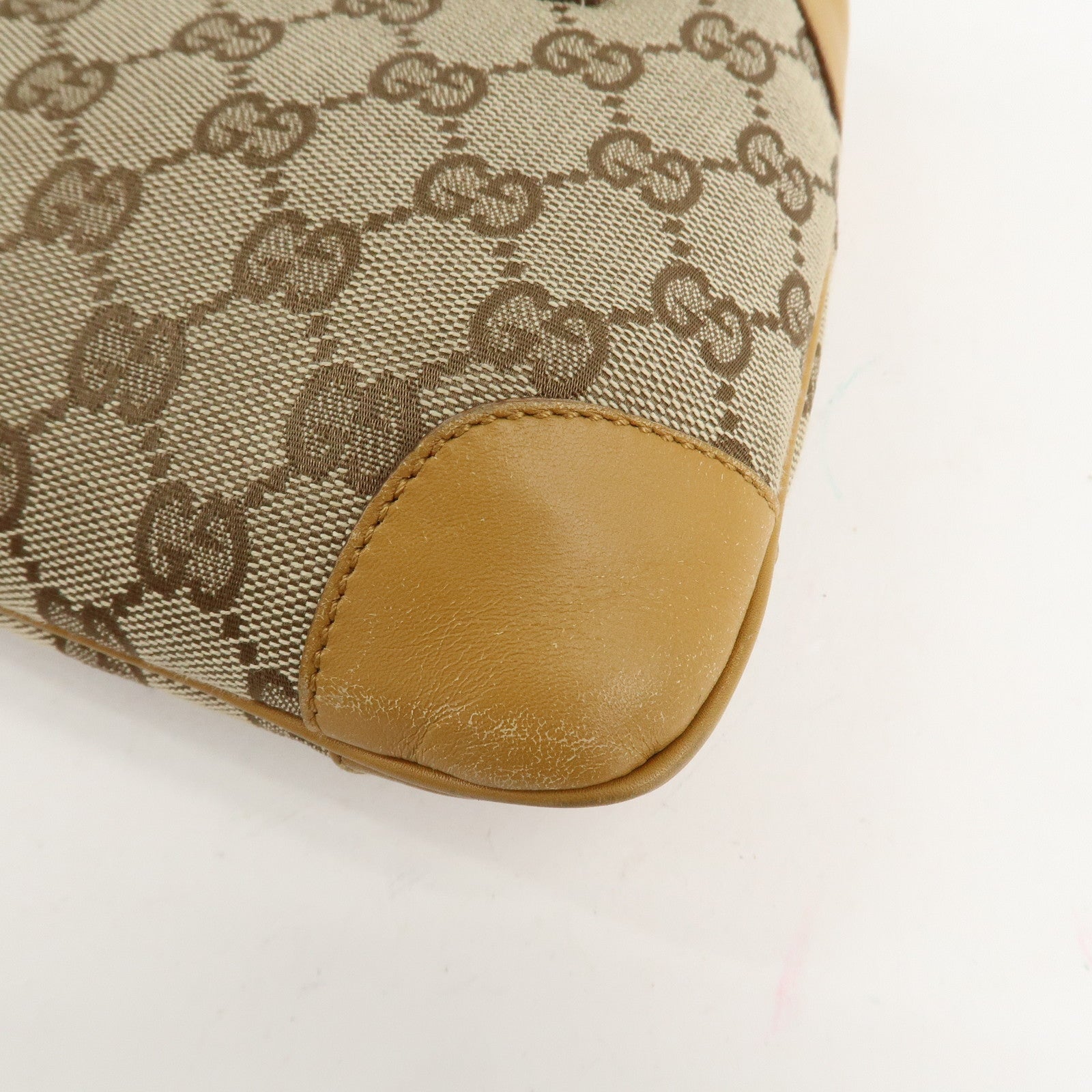 GUCCI Tiger Head GG Canvas Leather Chain Shoulder Bag Beige Used