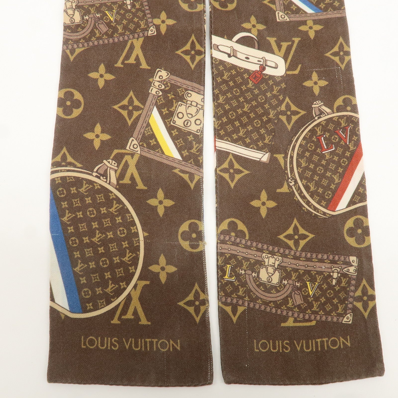 Louis Vuitton 100% Silk Bandeau Monogram Trunks Scarf Brown M72395