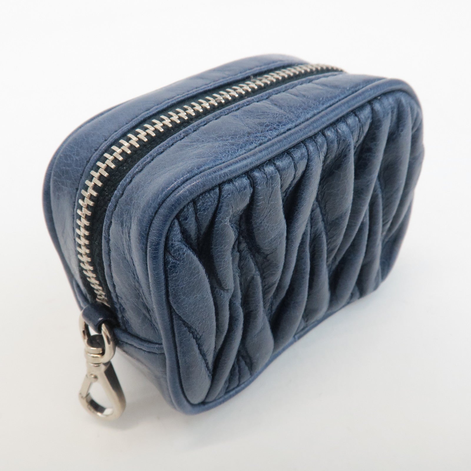 MIU MIU Matelasse Leather Pouch Blue Silver Hardware 5M1353