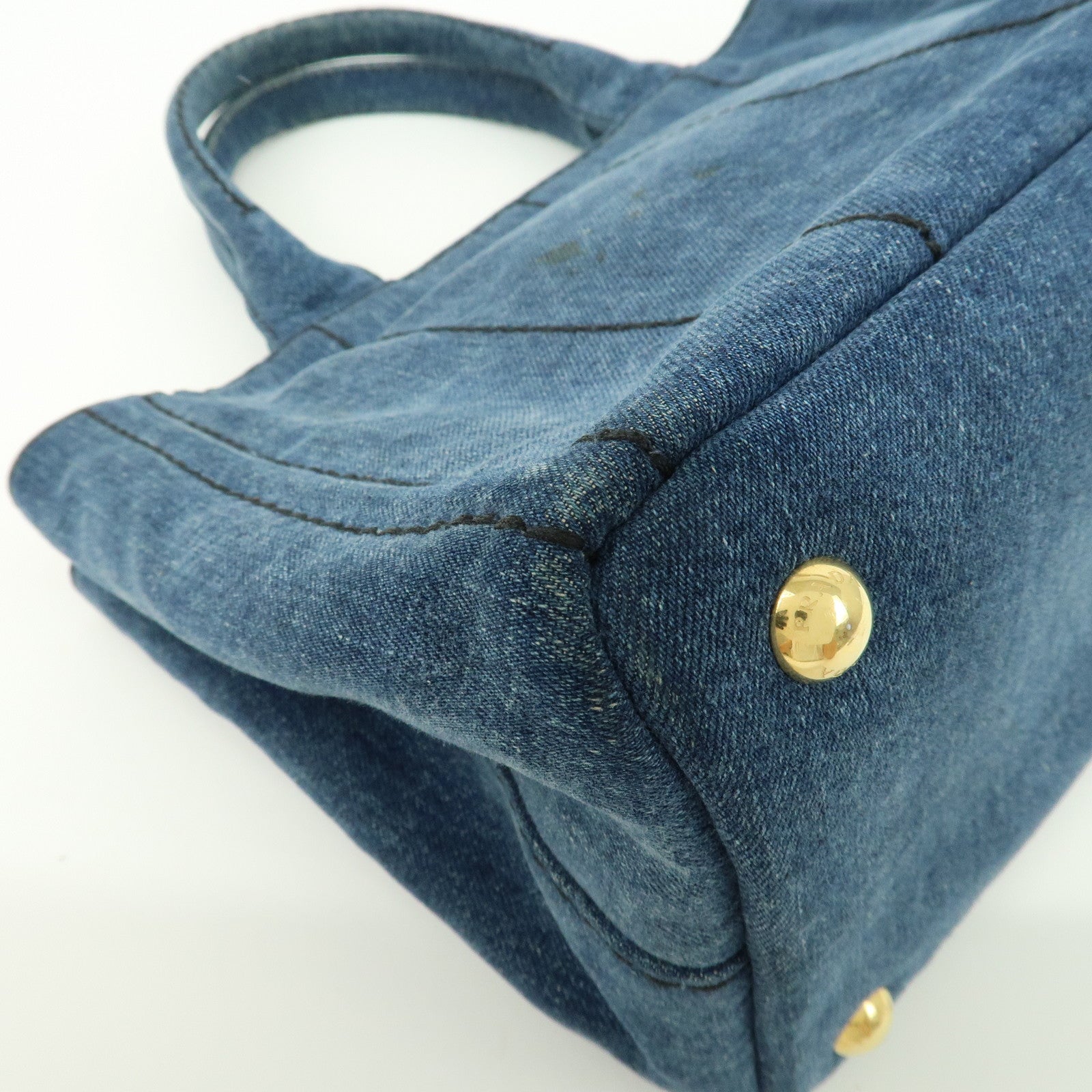 PRADA Logo Canapa Mini Denim Tote Hand Bag Blue 1BG439