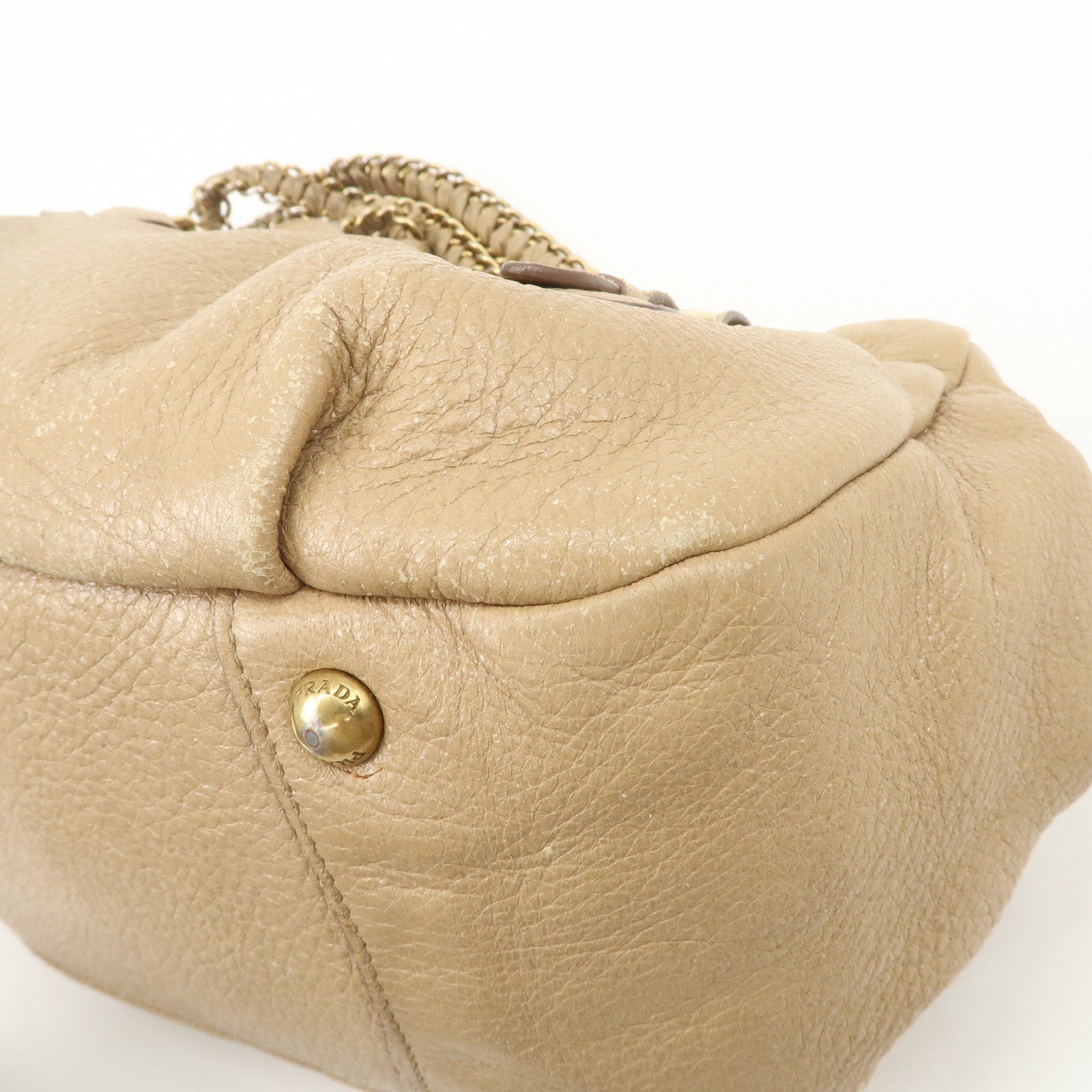 PRADA Leather Chain Shoulder Bag Beige