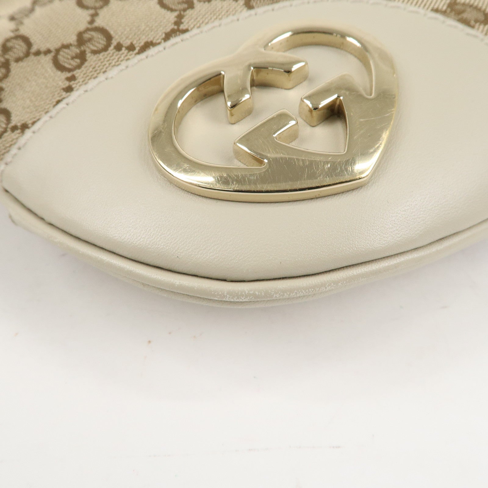 GUCCI Lovely GG Canvas Leather Shoulder Bag Ivory Beige 257072