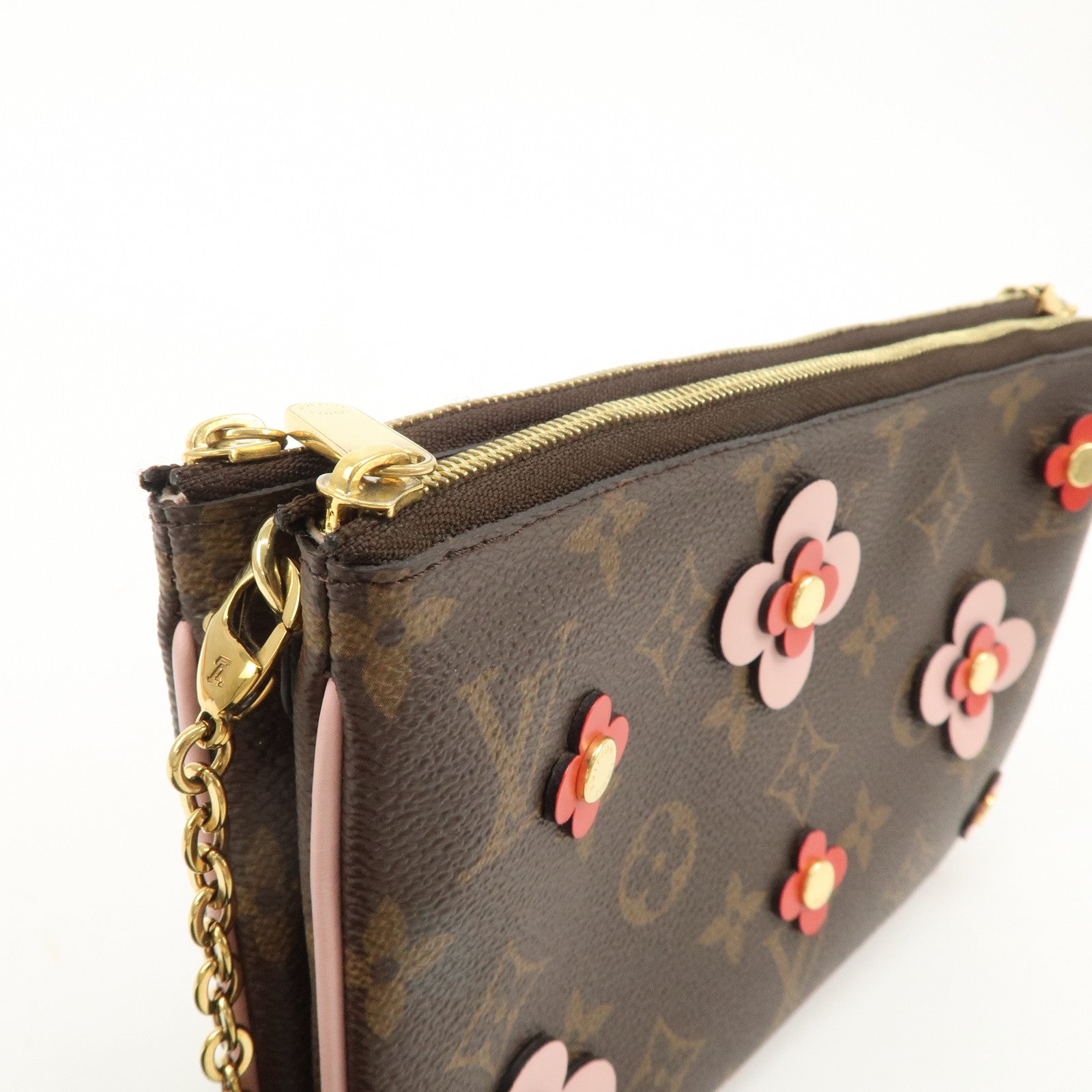 Louis Vuitton Monogram Pochette Double Zip Bag FLower M63905 Used