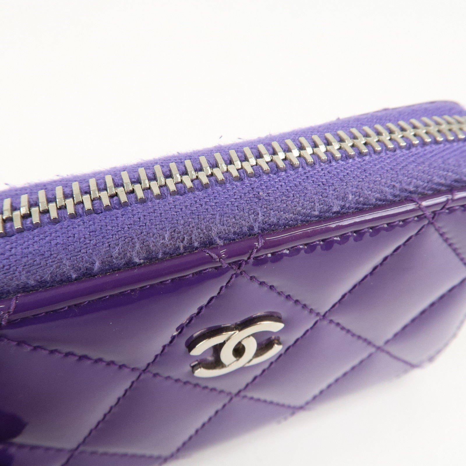 CHANEL Matelasse Patent Leather Card Case Coin Case Purple