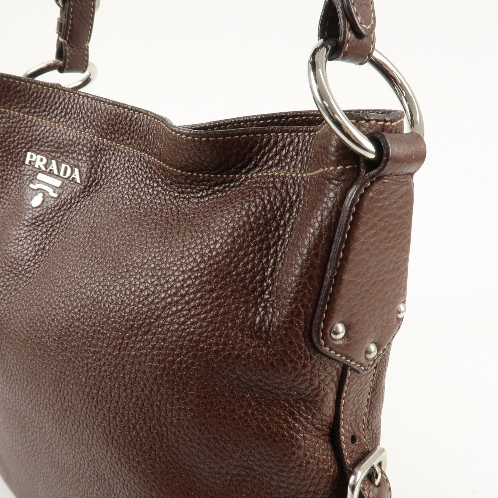 PRADA Leather Shoulder Bag Brown BR3408