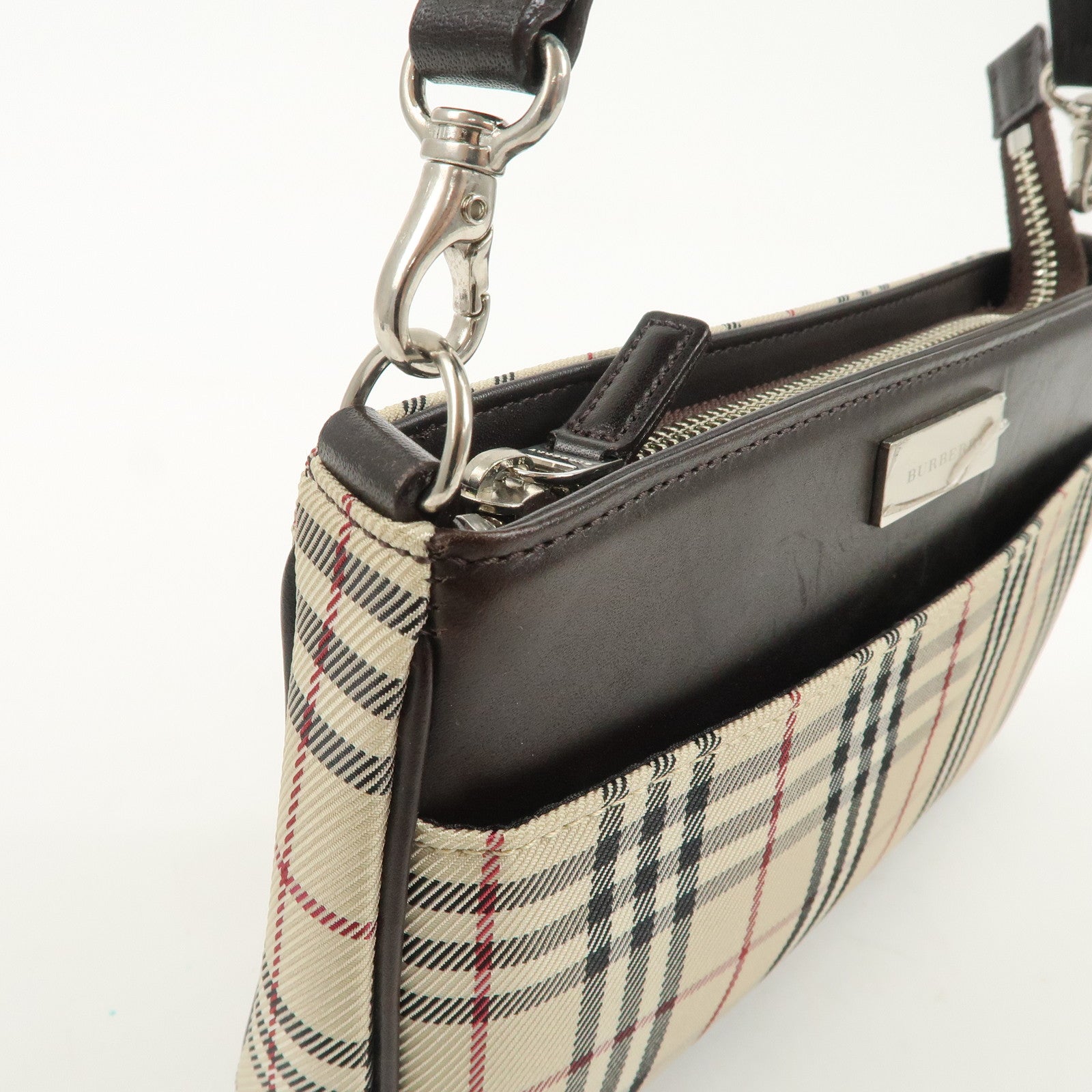 BURBERRY Canvas Leather Shoulder Bag Silver Hardware