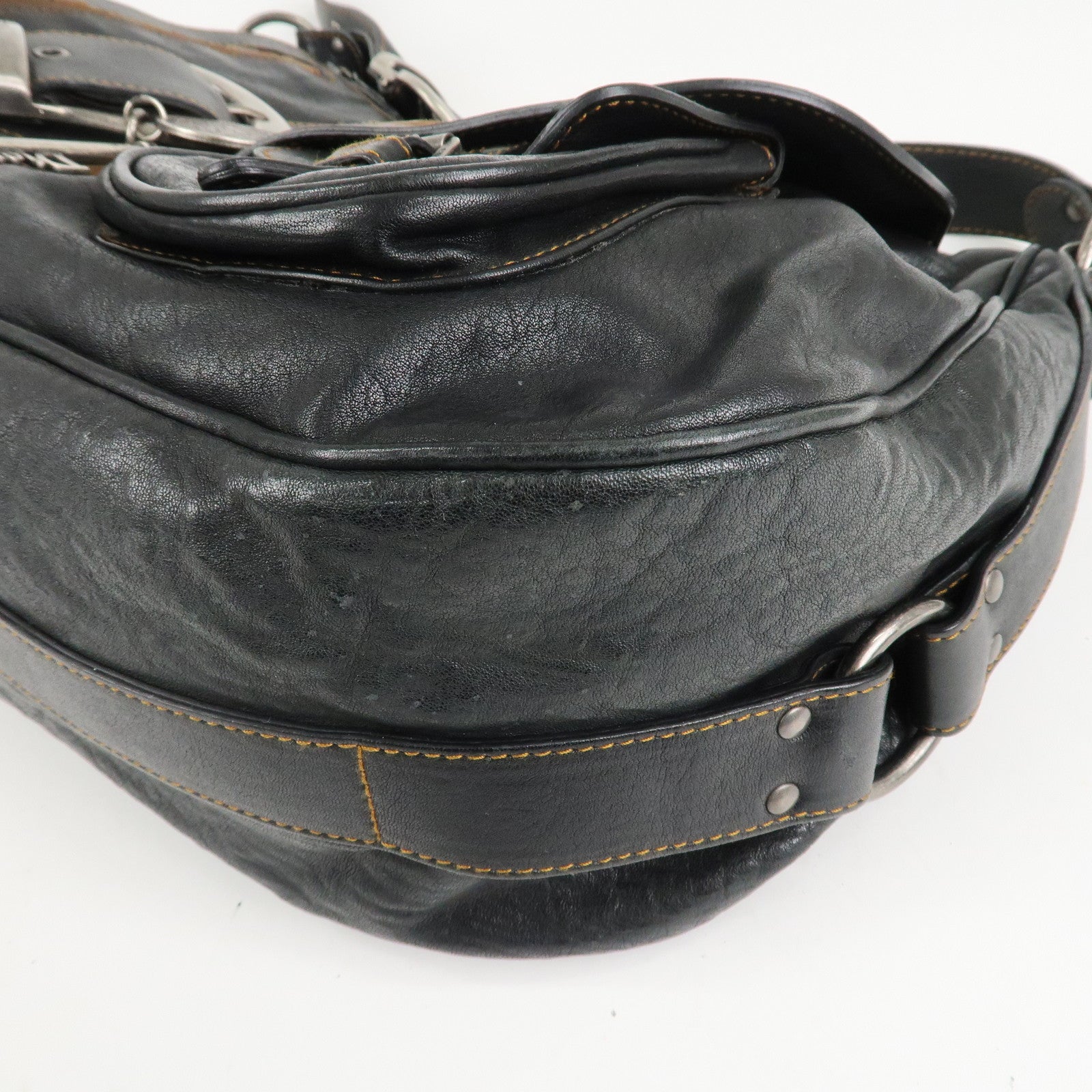 Christian Dior Gaucho Leather Saddle Shoulder Bag Black Used