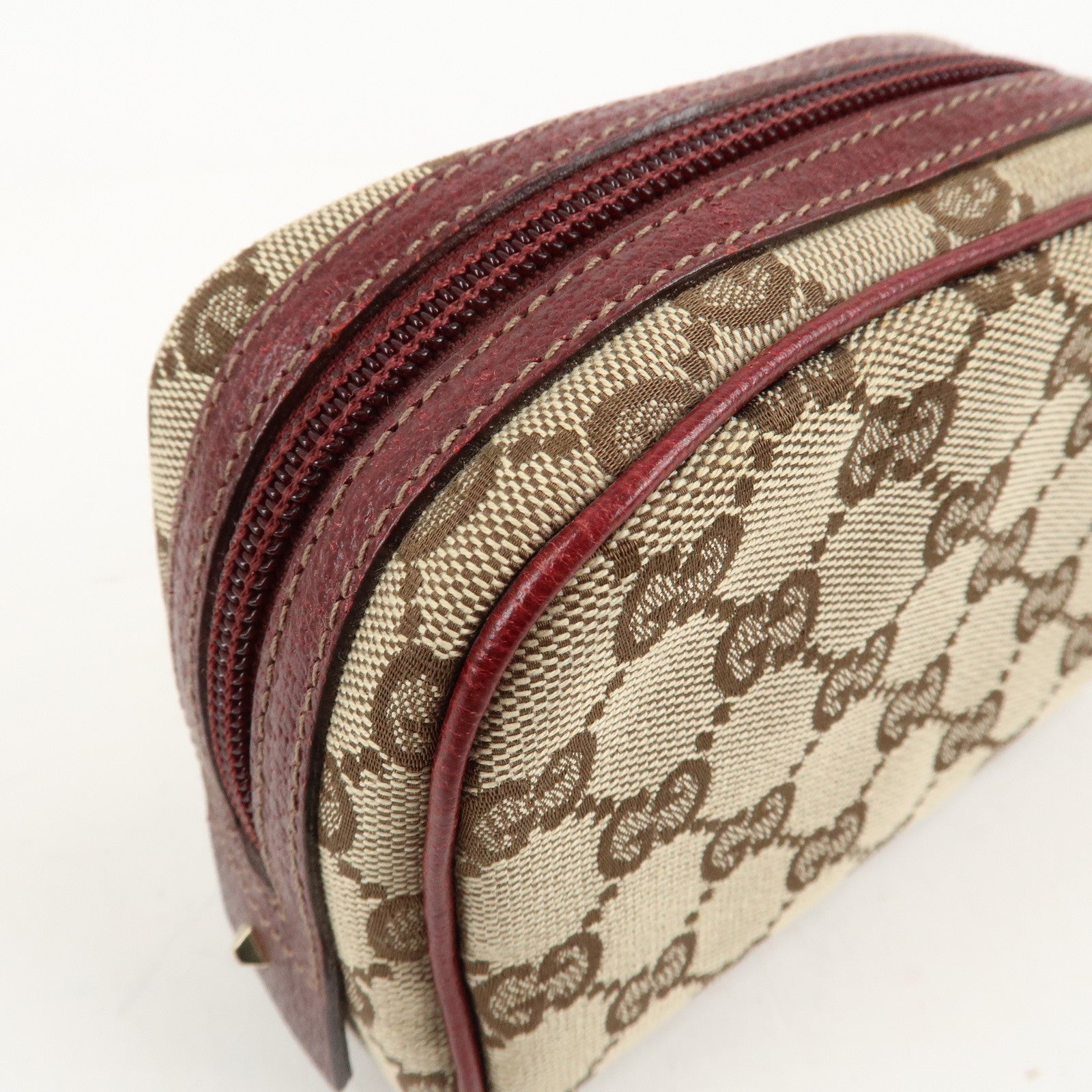 GUCCI GG Canvas Cosmetic Pouch Beige Bordeaux 120978