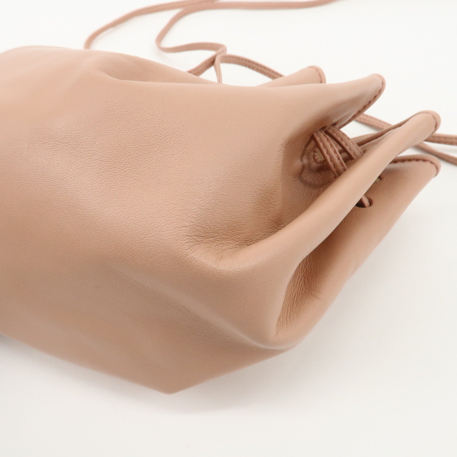 LOEWE Anaglam Leather Shoulder Bag Drawstring Bag Pink Beige