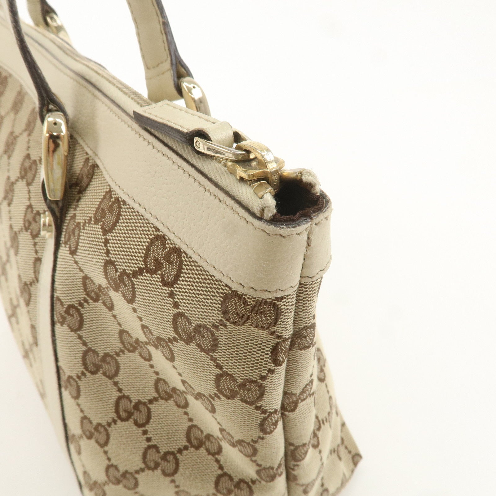 GUCCI Abbey GG Canvas Leather Tote Bag Beige Ivory 141470