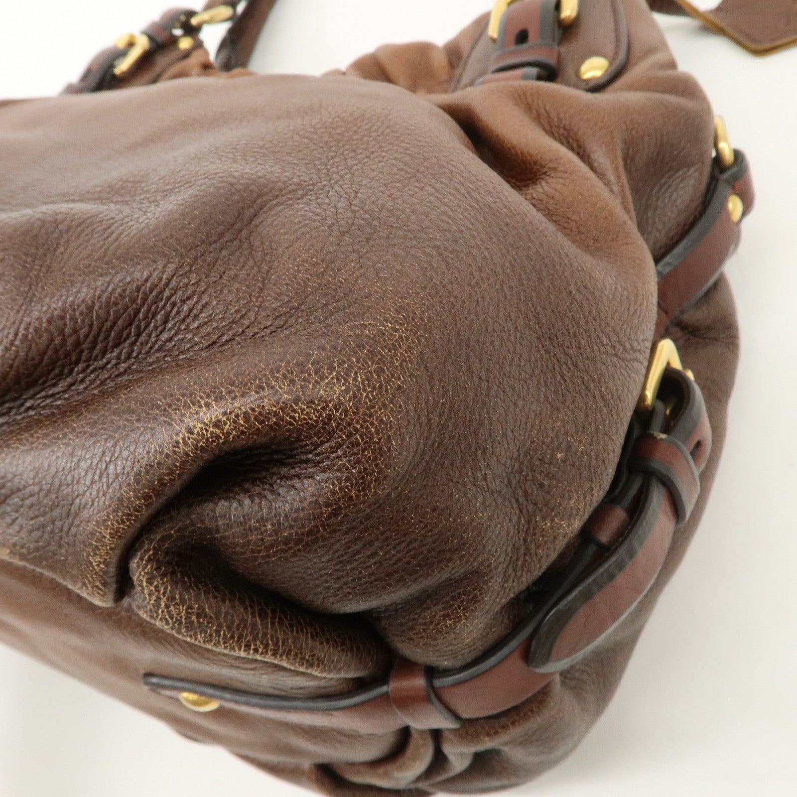 PRADA Leather Shoulder Bag Hand Bag Brown BR4218 Used