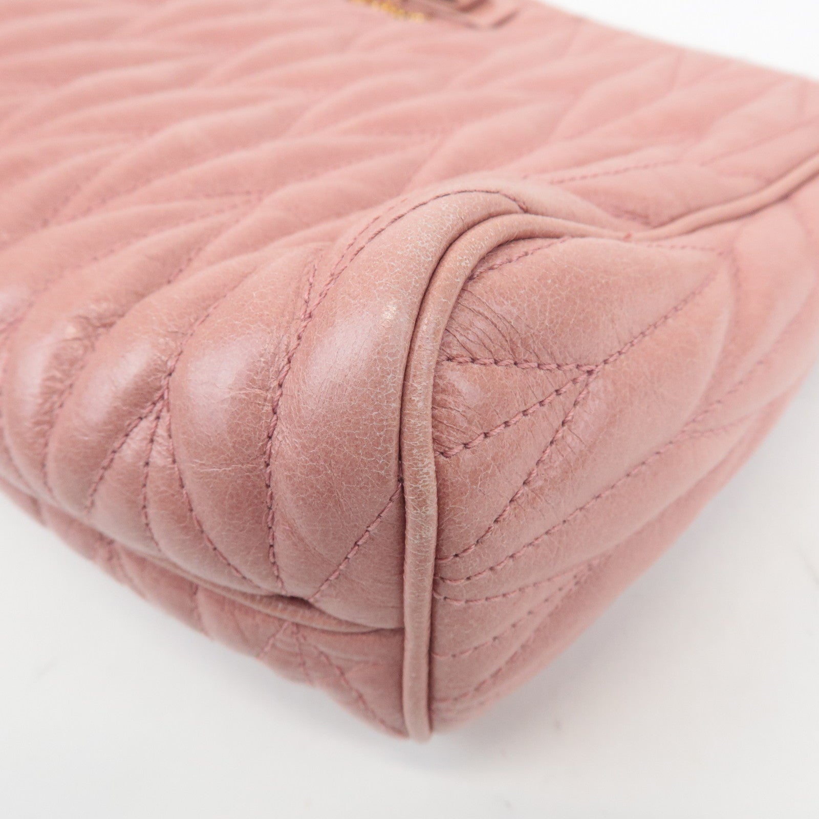 MIU MIU Leather Ribbon Gathered Shoulder Bag Pink RR1937