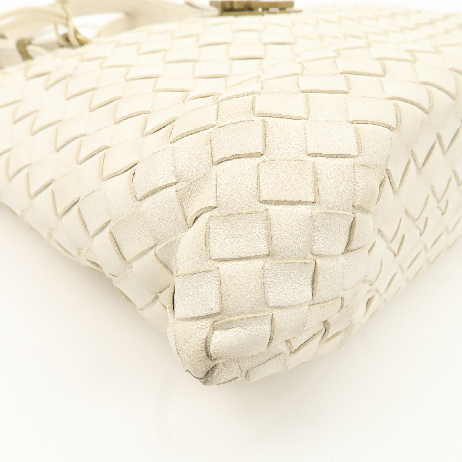 Bottega Veneta Intrecciato Leather Chain Shoulder Bag White