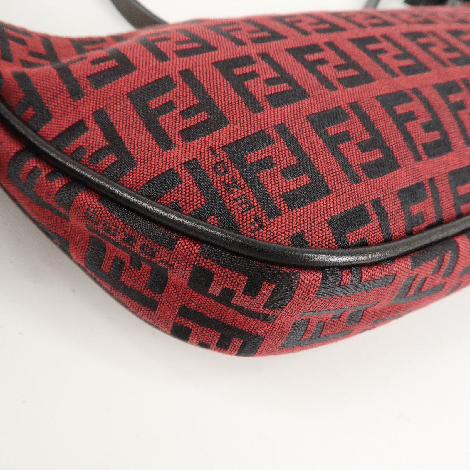 FENDI Zucchino Canvas Leather Accessory Pouch Hand Bag Black Red Used