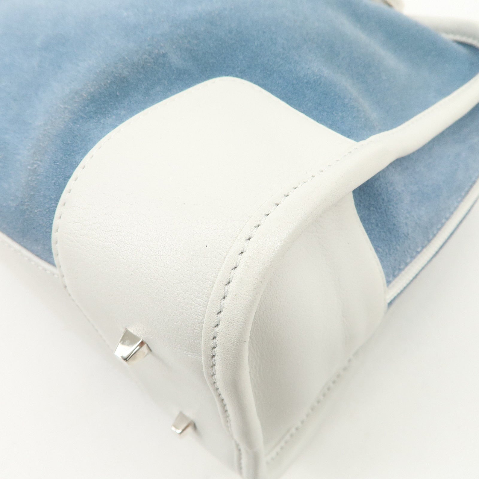 LOEWE Anagram Suede Leather Amazona 27 Hand Bag White Blue