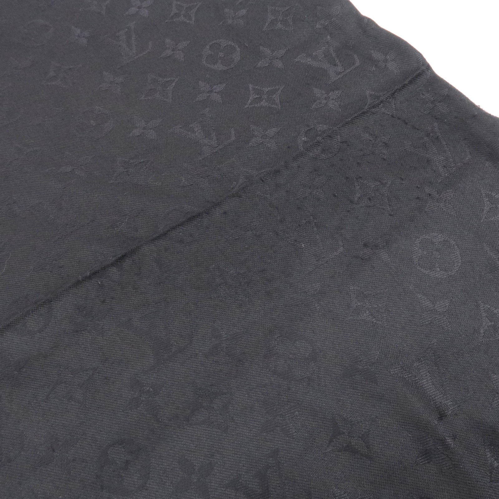 Louis Vuitton Monogram Shawl Stole Scarf Noir Silk Wool M71329 Used