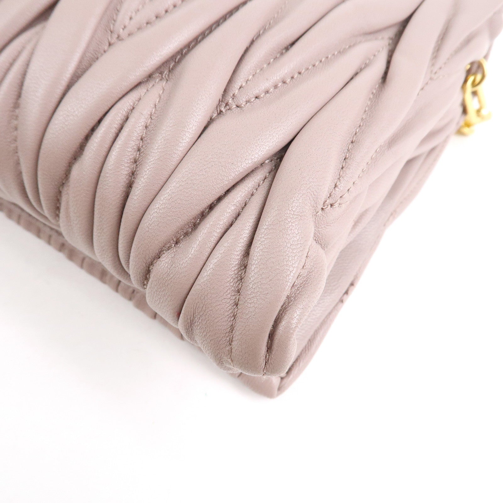 MIU MIU Matelasse Leather Chain Shoulder Bag Pink Beige Used