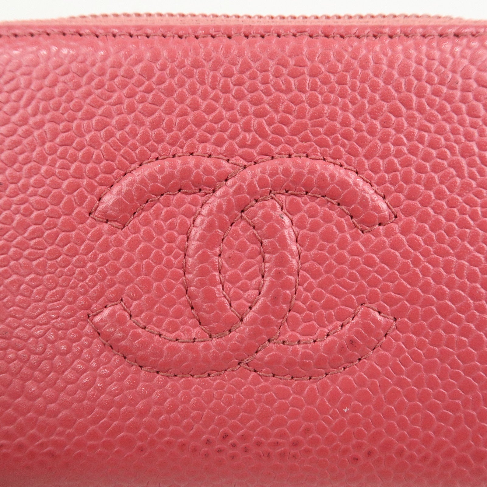 CHANEL Caviar Skin Round Zipper Coin Case Wallet Pink A68890 Used