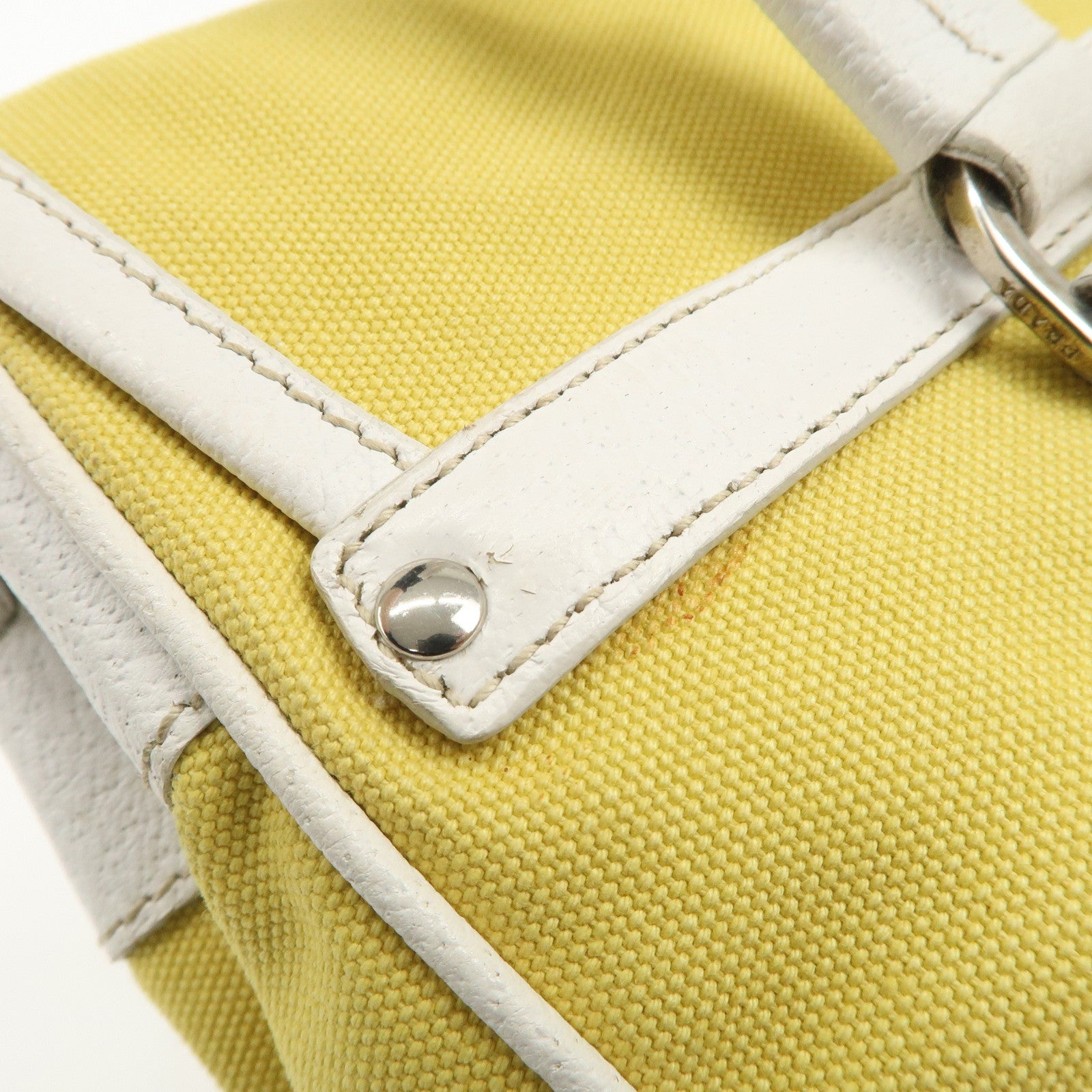 PRADA Triangle Logo Canvas Leather Shoulder Bag Yellow Silver HDW Used