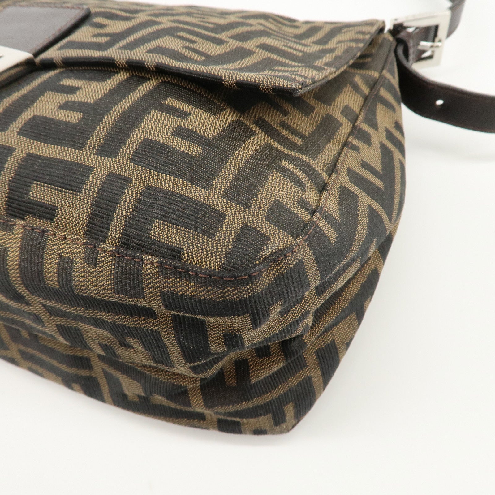 FENDI Mamma Baguette Zucca Canvas Leather Shoulder Bag 26325 Used