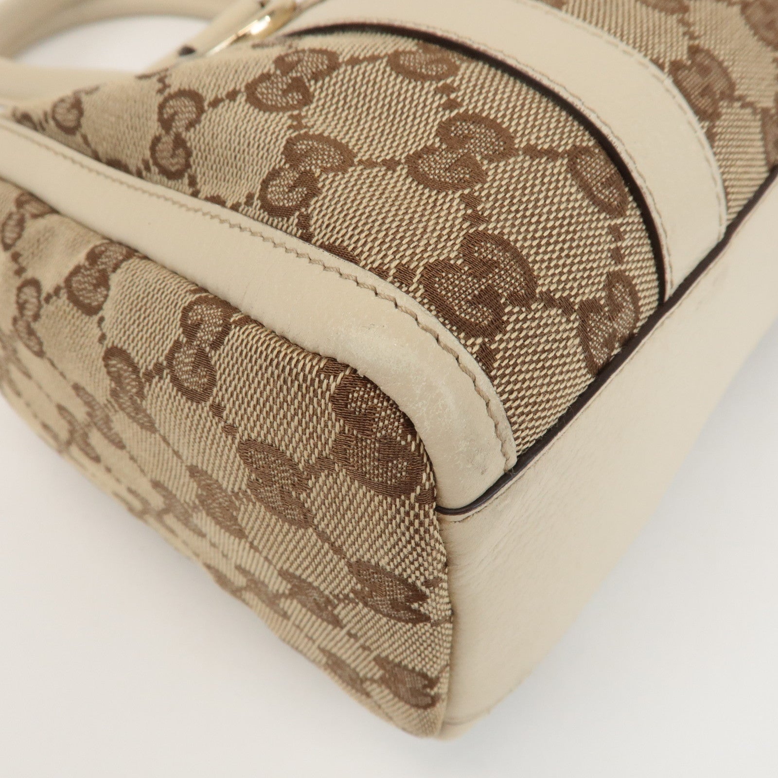 GUCCI Abbey GG Canvas Leather Hand Bag Beige Ivory 130942 Used