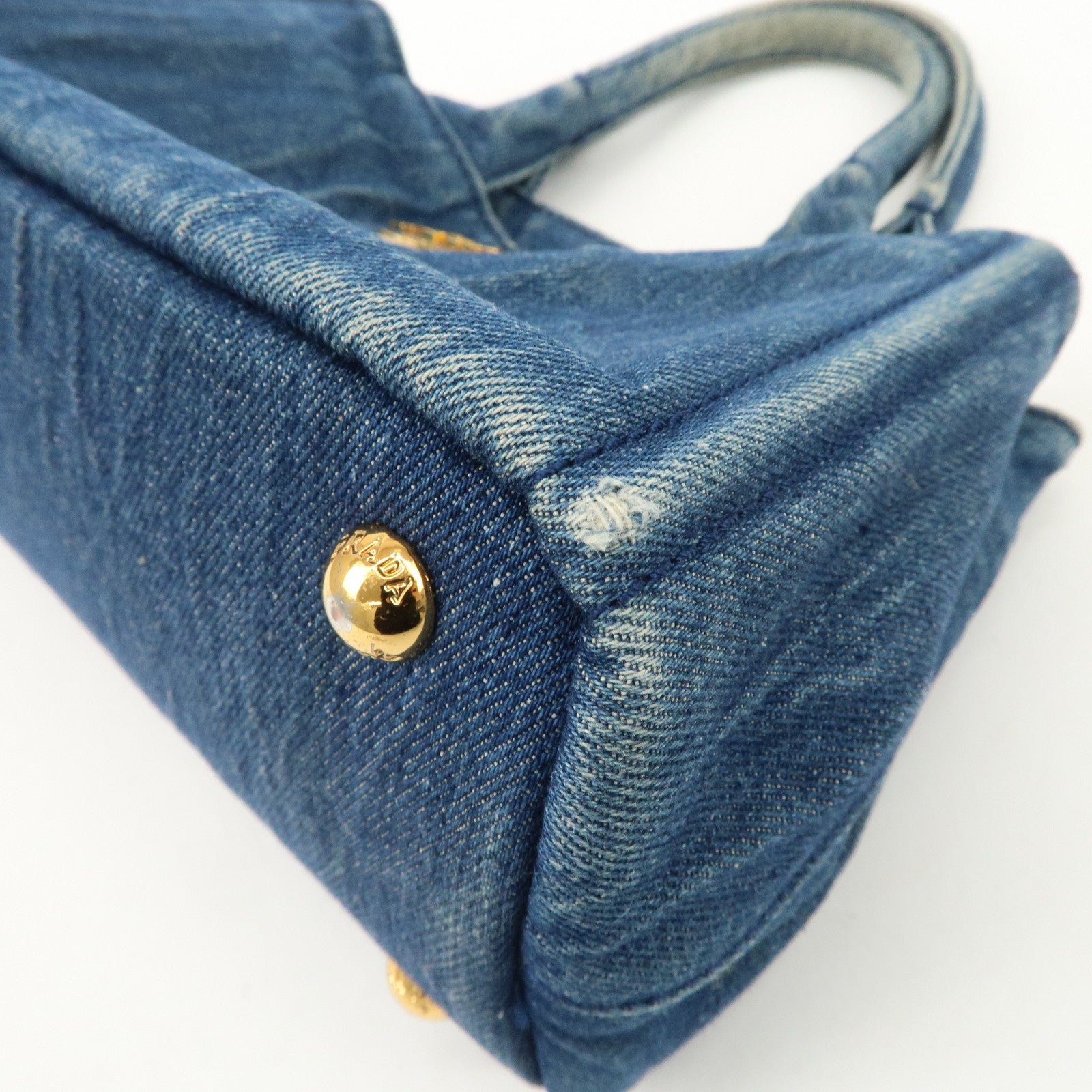 PRADA Nano Canapa Mini Denim Hand Bag Tote Bag Blue Used